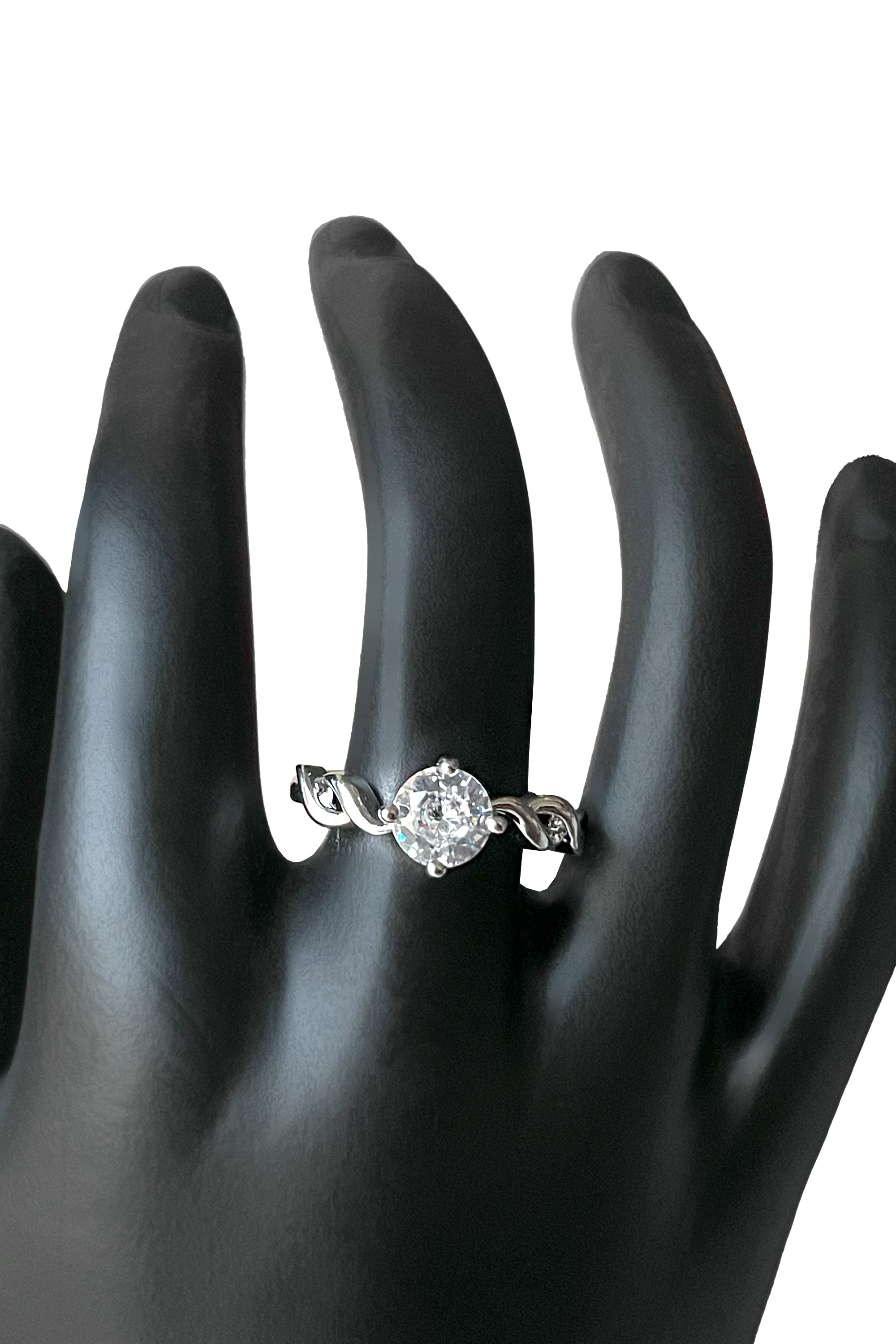 Sterling Silver Marquise Cubic Zirconia Ring with Twisting Detail