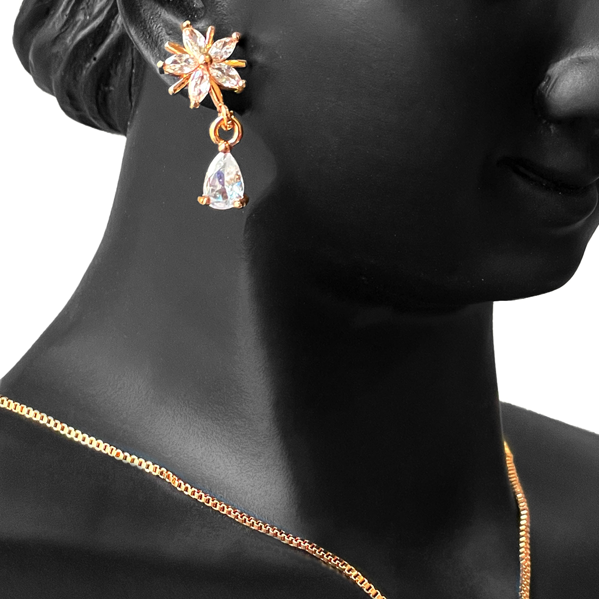 Earring and Necklace Delicate Floral Crystal Drop Jewelry Set