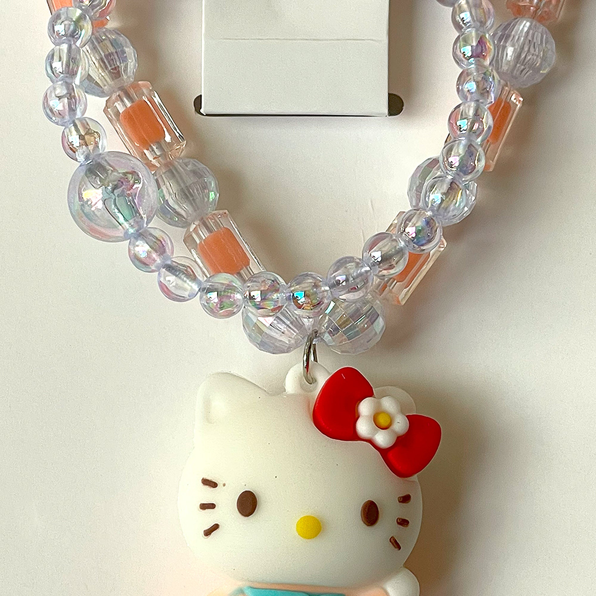 Children's Hello Kitty Necklace and Bracelet Set with Orange and Clear Beads