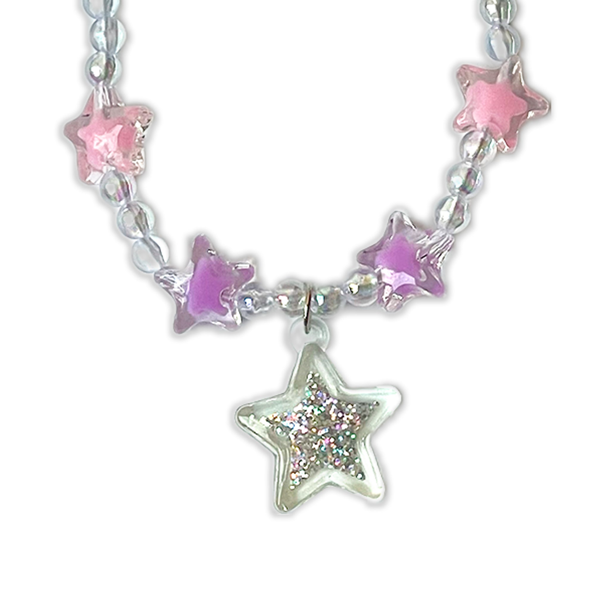 Children's Clear Beaded Necklace and Bracelet Set with Star Charms