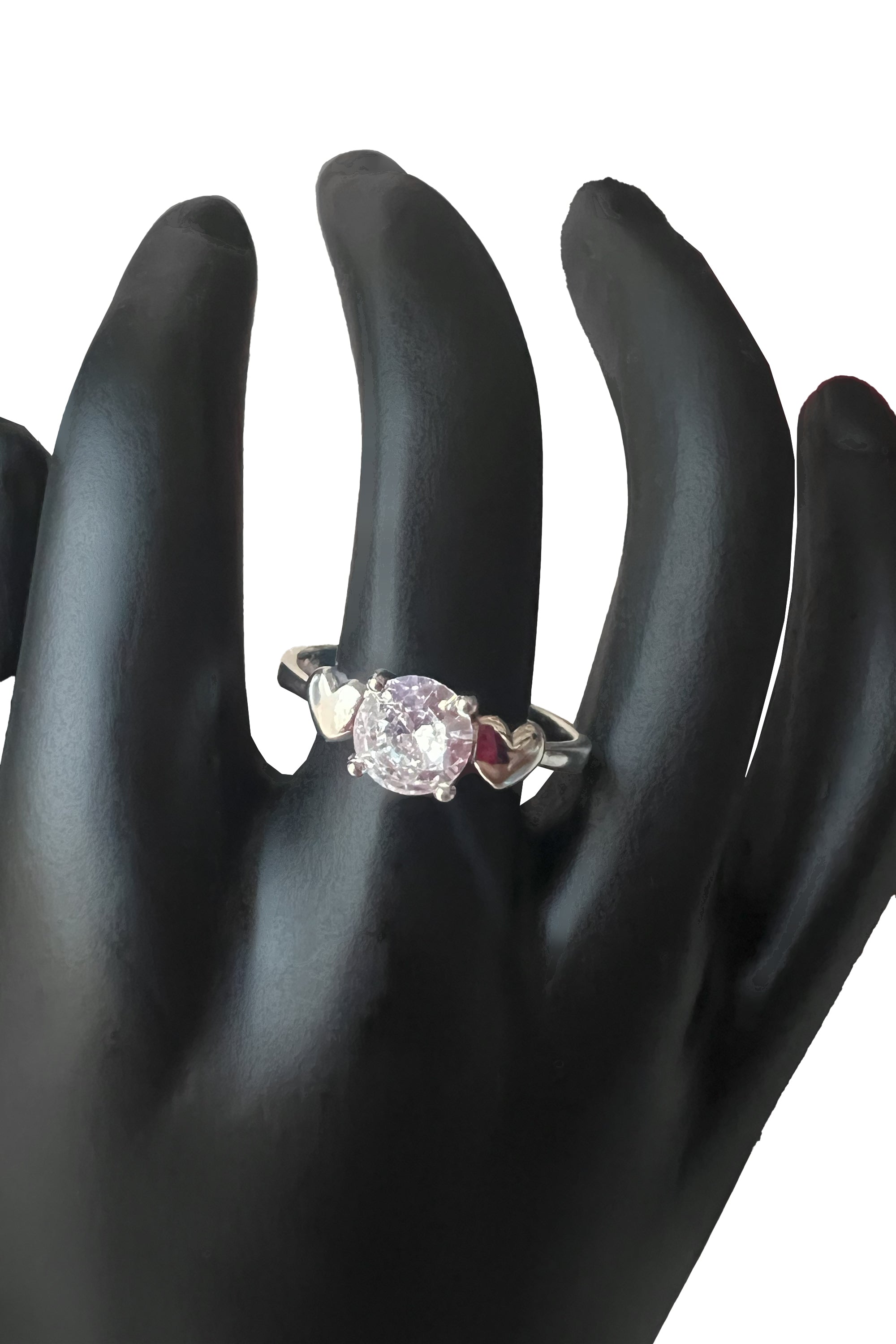 Sterling Silver Cubic Zirconia Ring with Heart Accents