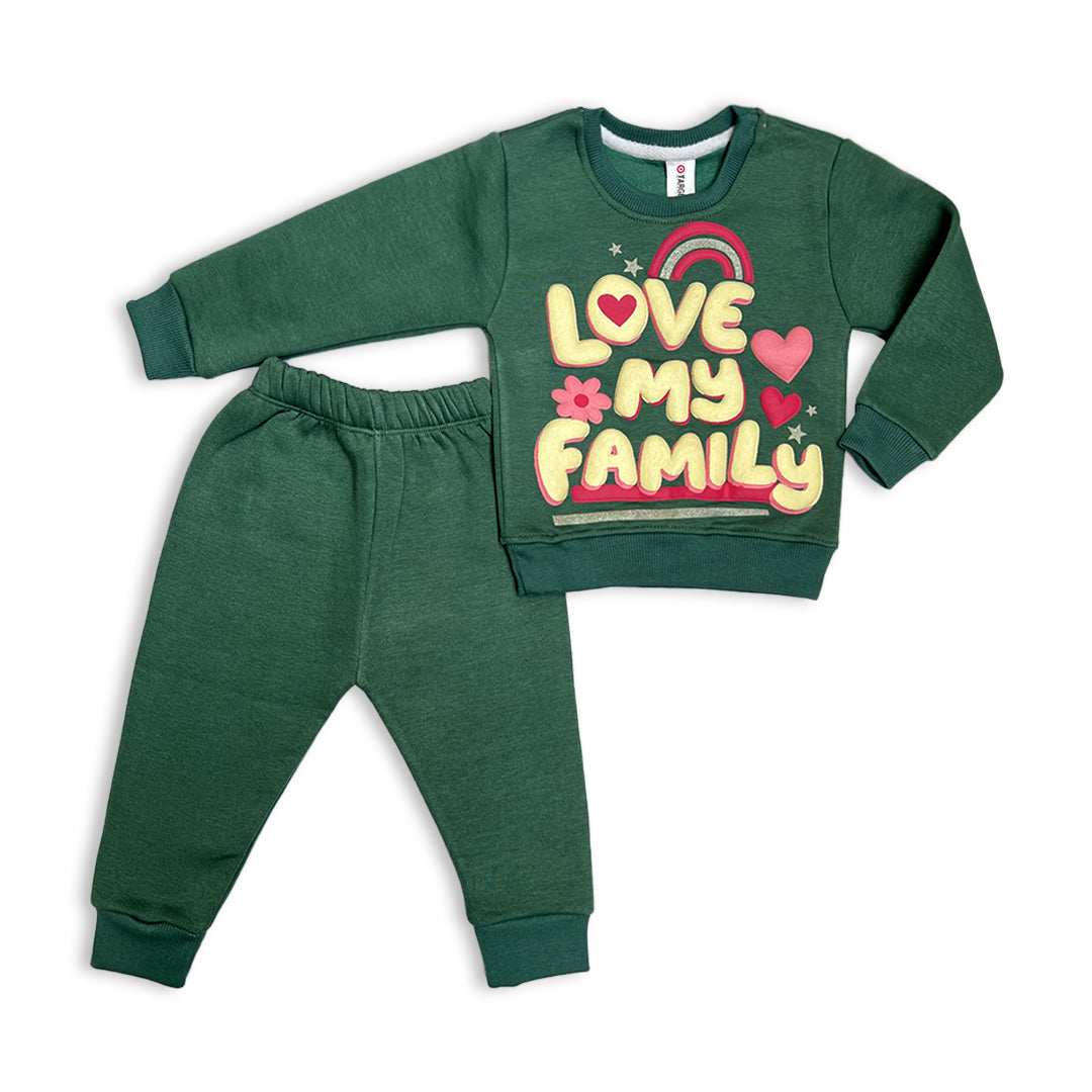 Hunter Green Fleece Branded Sweatshirt and Jogger Set with 'Love My Family' Graphic