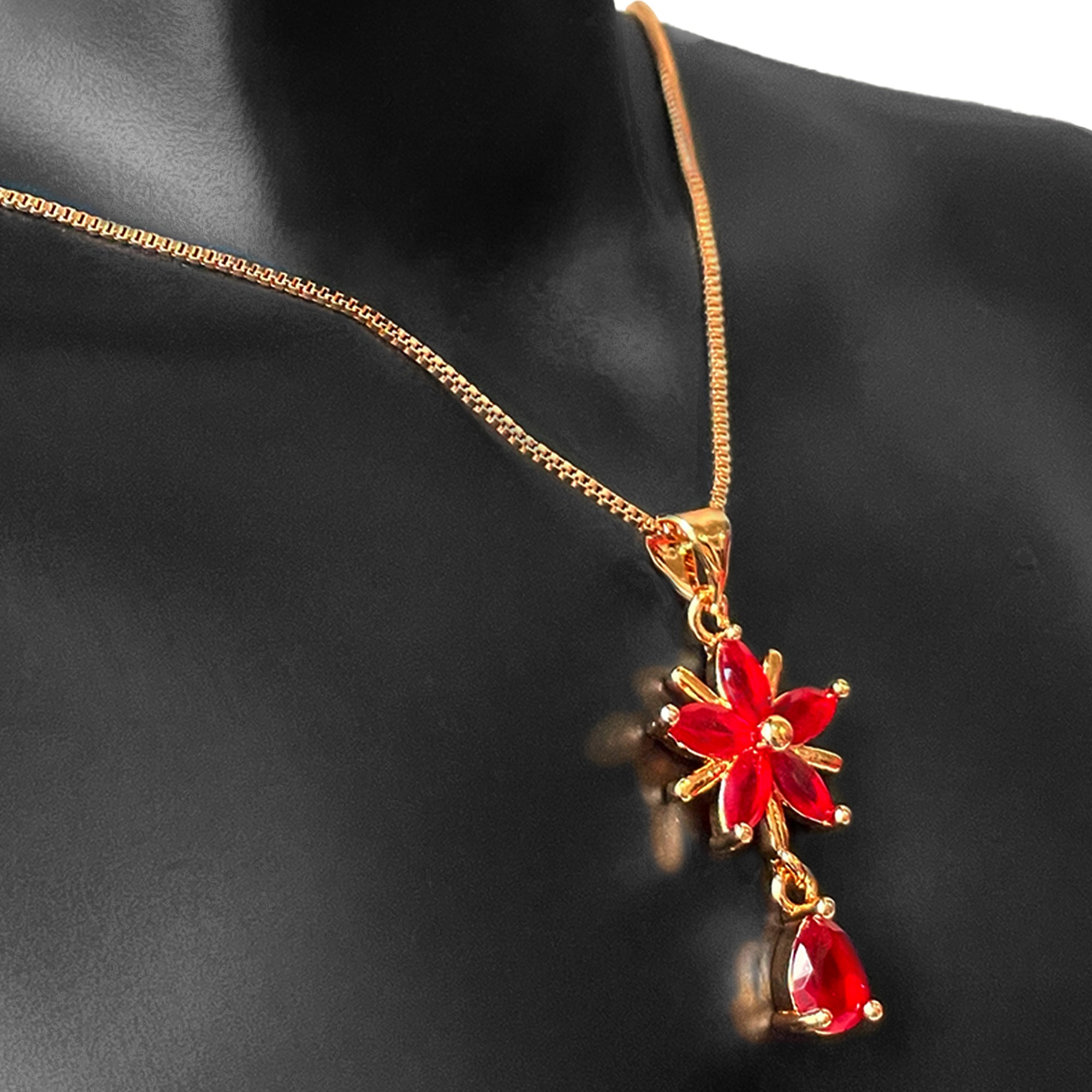 Earring and Necklace Vibrant Ruby Floral Drop Jewelry Set