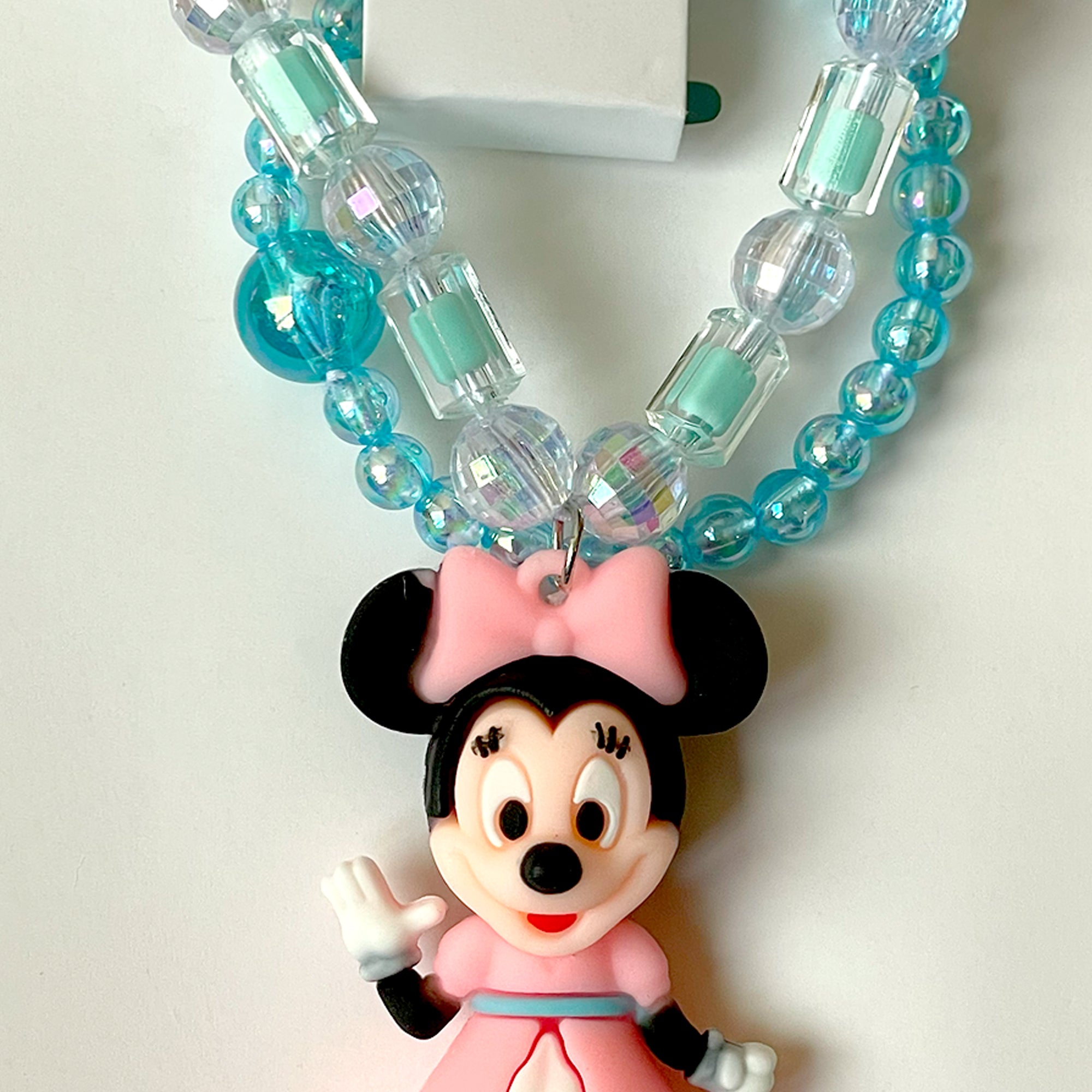 Children's Minnie Mouse Necklace and Bracelet Set with Blue and Pink Beads