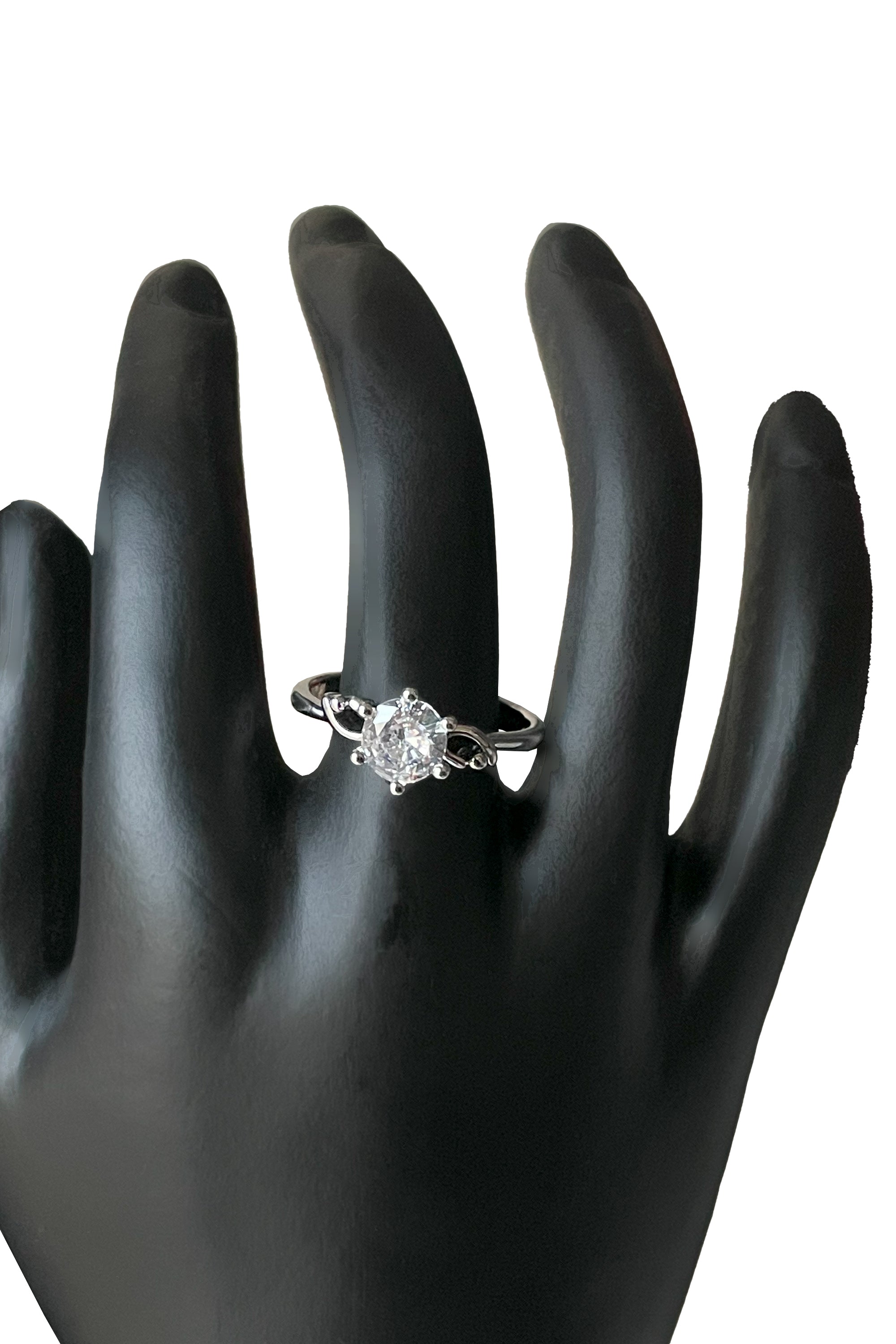 Sterling Silver Marquise Cubic Zirconia Ring with Intertwined Band