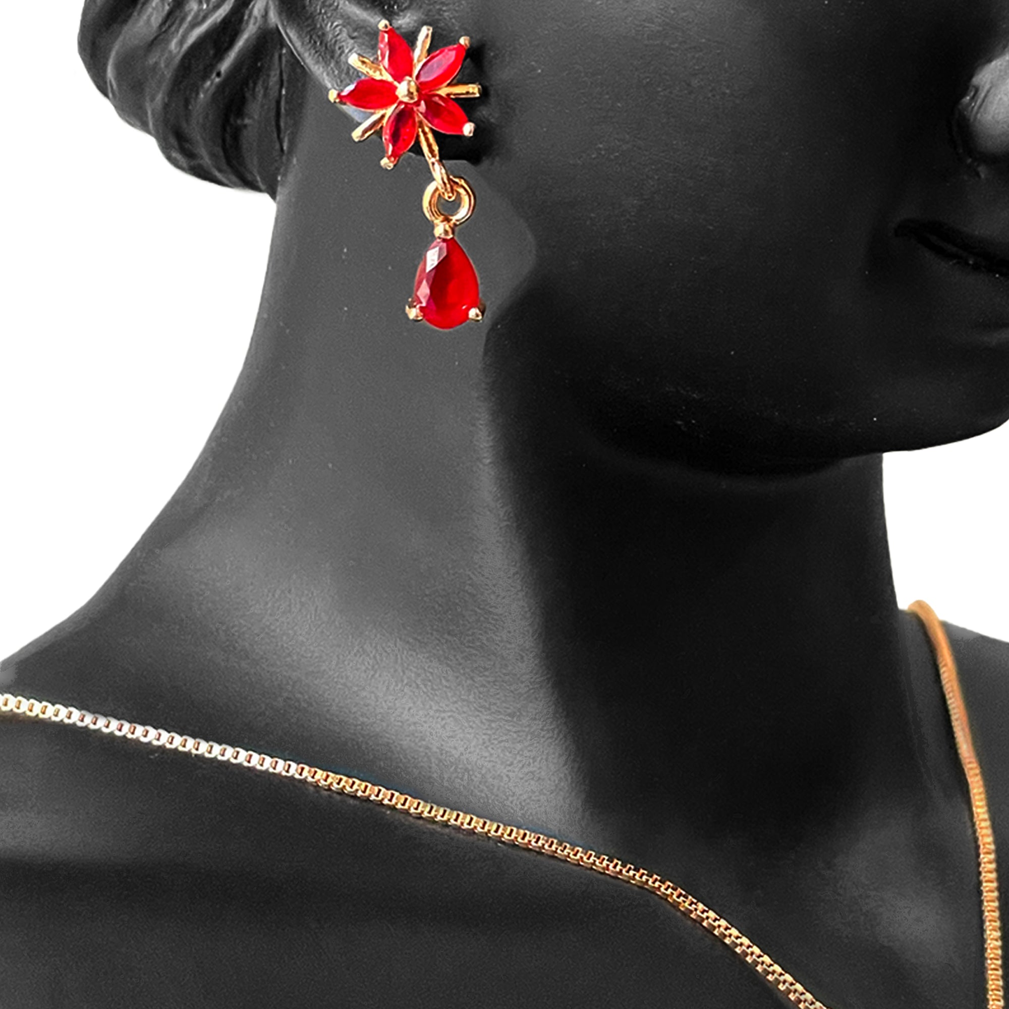 Earring and Necklace Vibrant Ruby Floral Drop Jewelry Set