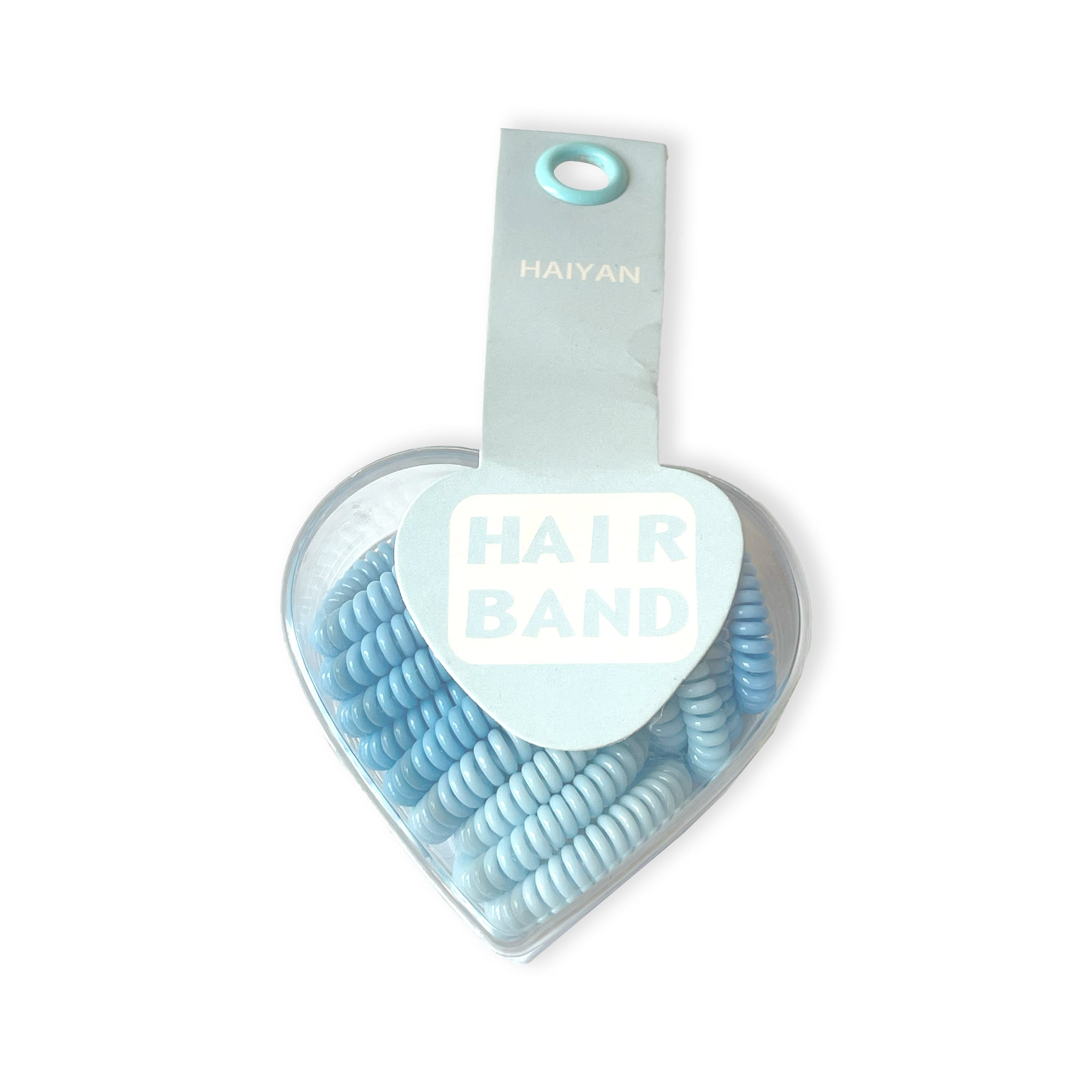 Light Blue Spiral Hair Ties in Heart-Shaped Case