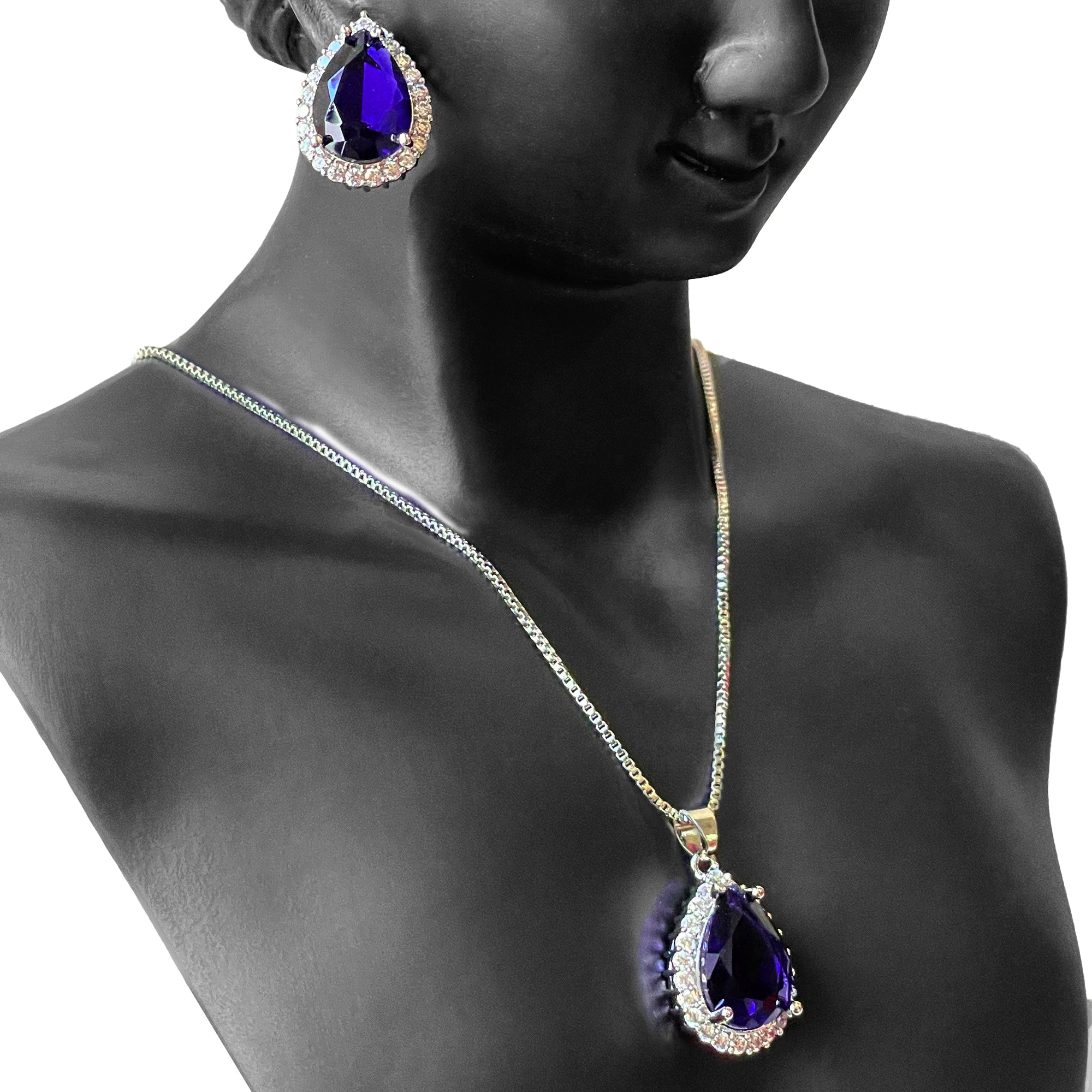 Elegant Purple Teardrop Necklace and Earrings Set