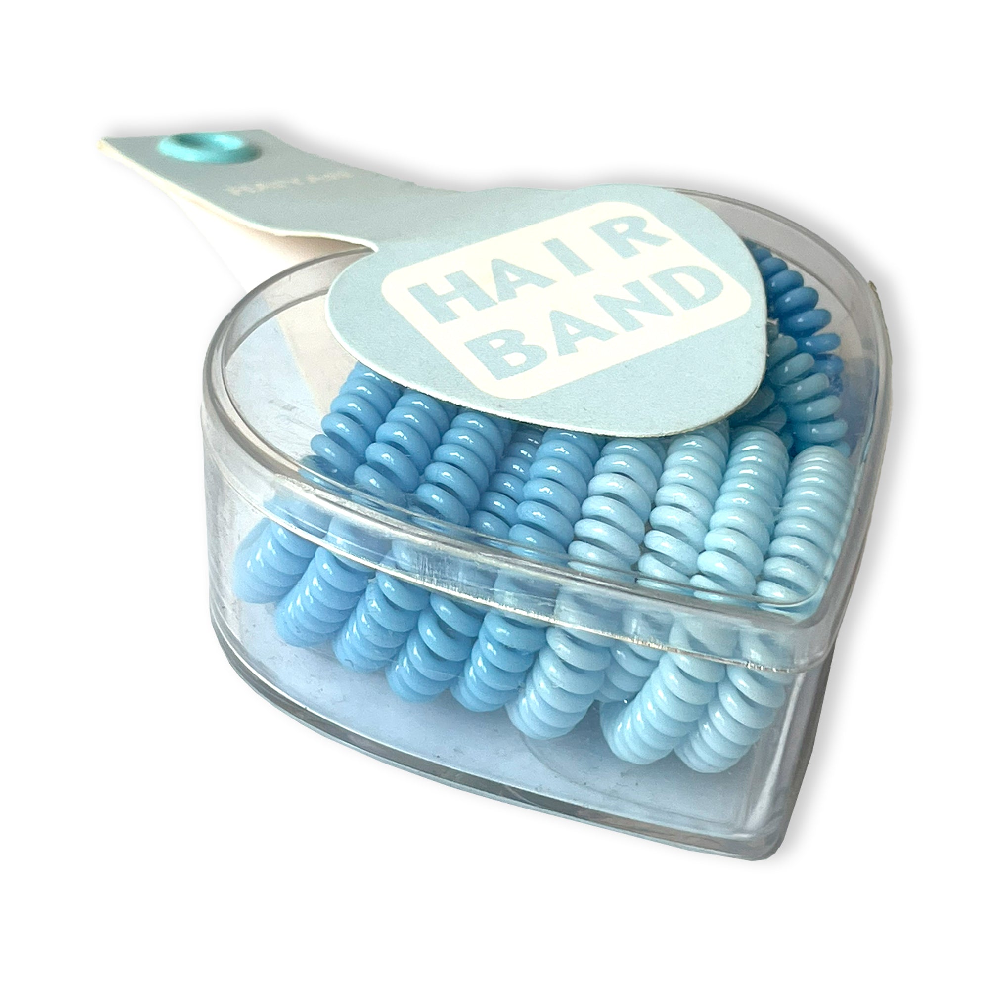 Light Blue Spiral Hair Ties in Heart-Shaped Case