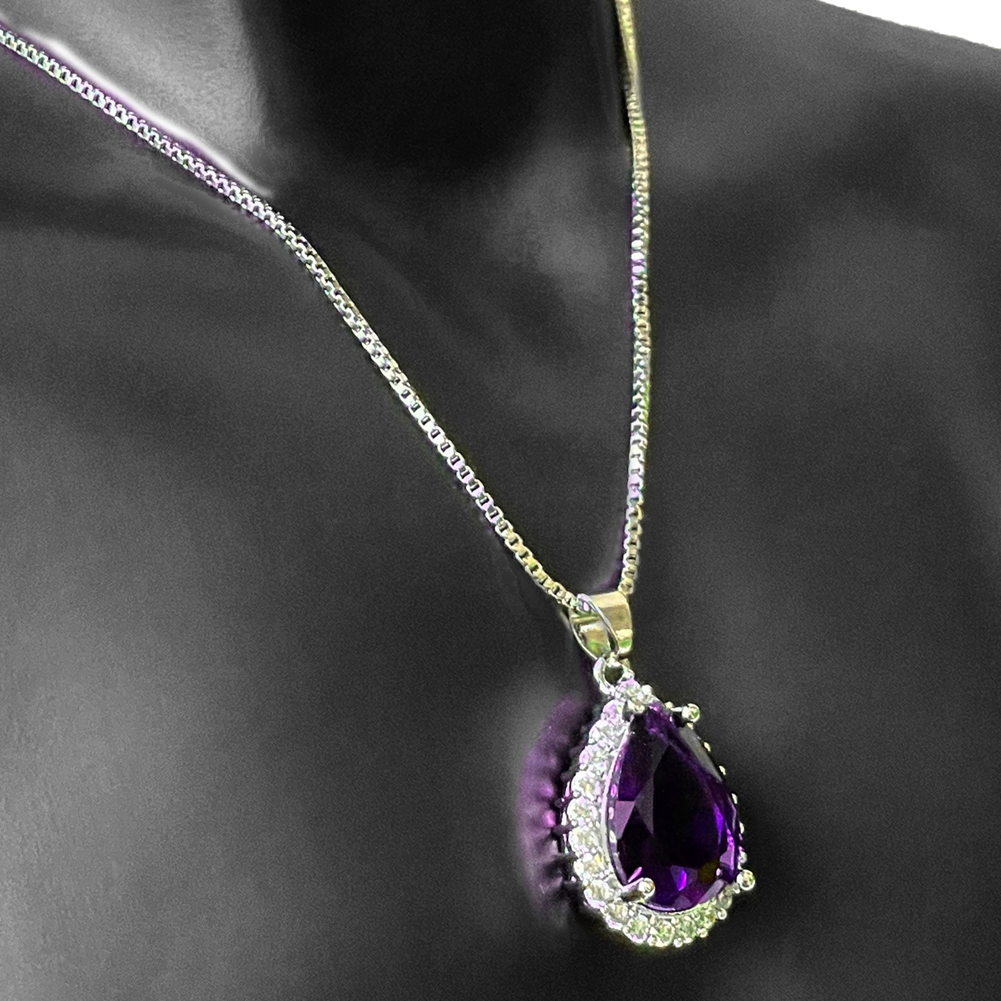Elegant Purple Teardrop Necklace and Earrings Set