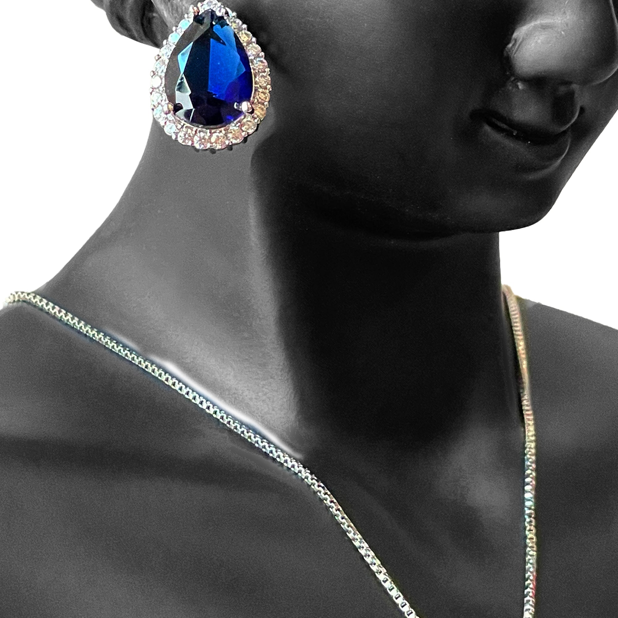 Earring and Necklace Royal Blue Crystal Pear Drop Jewelry Set
