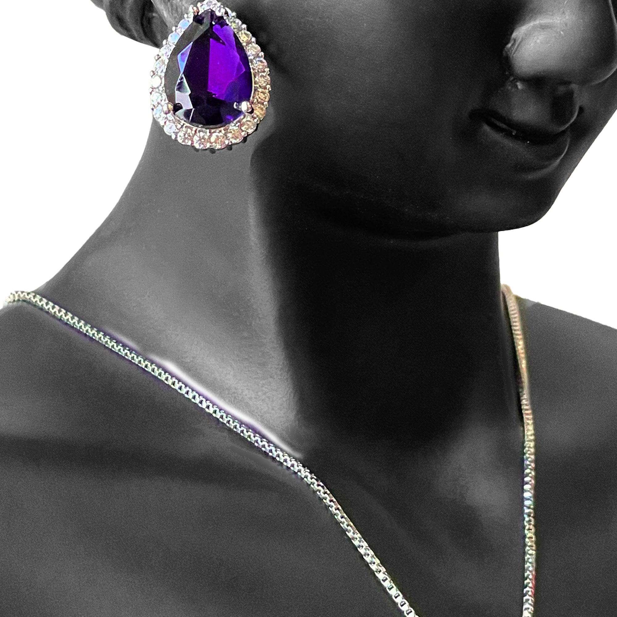 Elegant Purple Teardrop Necklace and Earrings Set