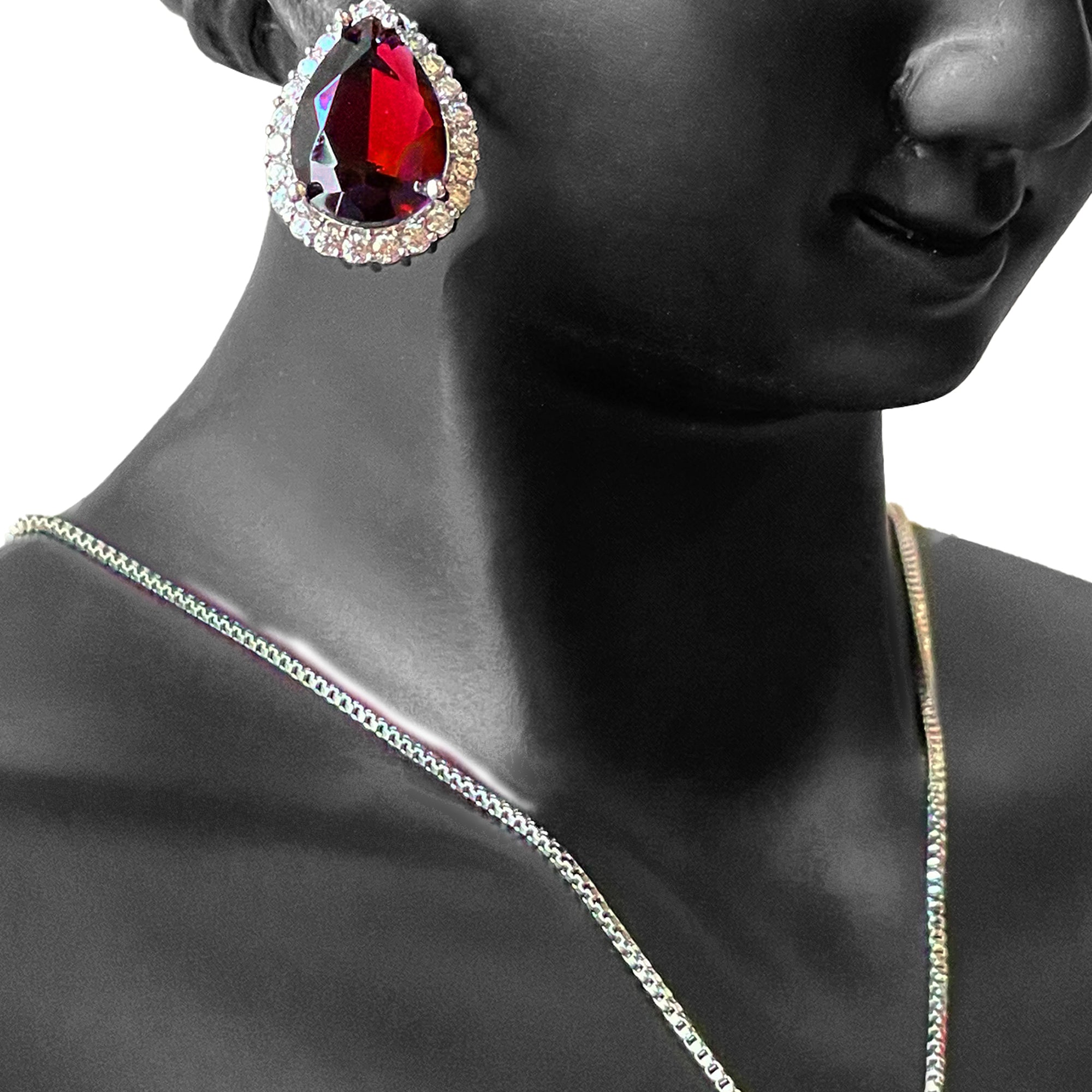 Earring and Necklace Rich Ruby Pear Drop Jewelry Set