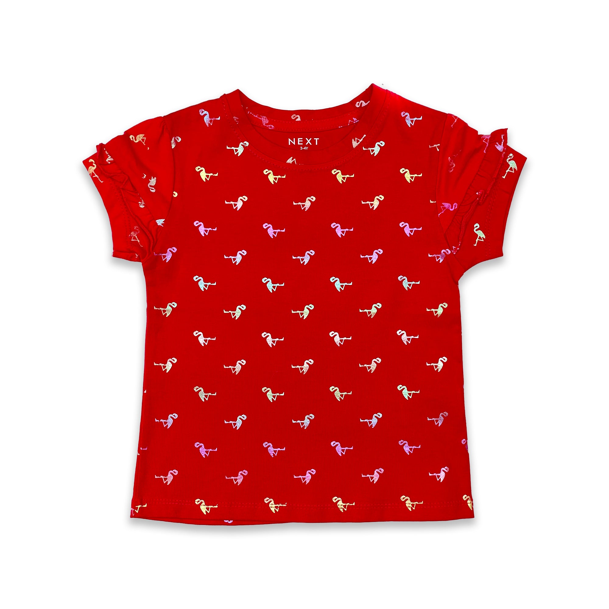 Girls' Red Dinosaur Print T-Shirt with Ruffle Sleeves
