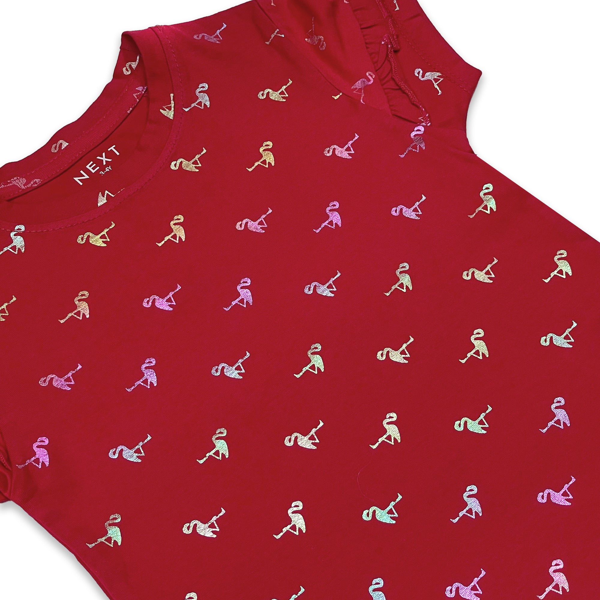 Girls' Red Dinosaur Print T-Shirt with Ruffle Sleeves