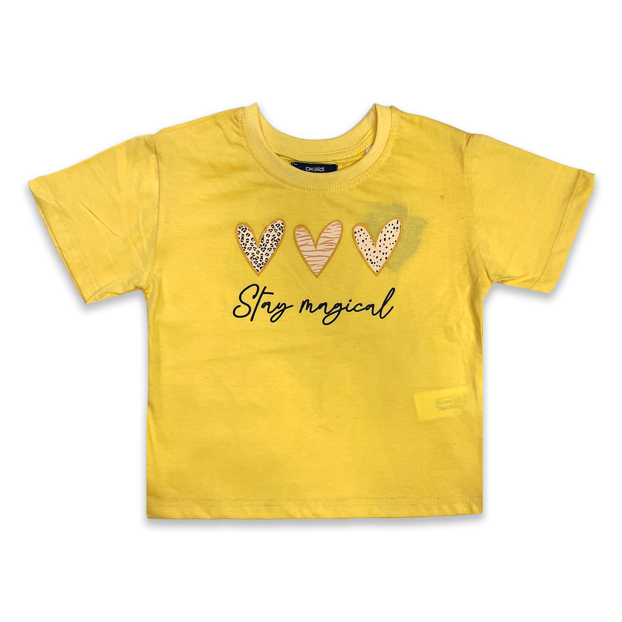 Girls' Yellow "Stay Magical" Heart Print T-Shirt
