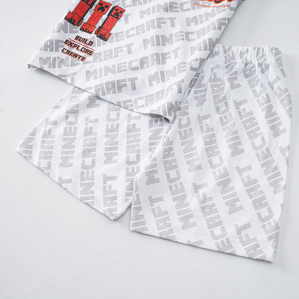 Minecraft Mania: White short  Set with Creeper and "BOOM" Design