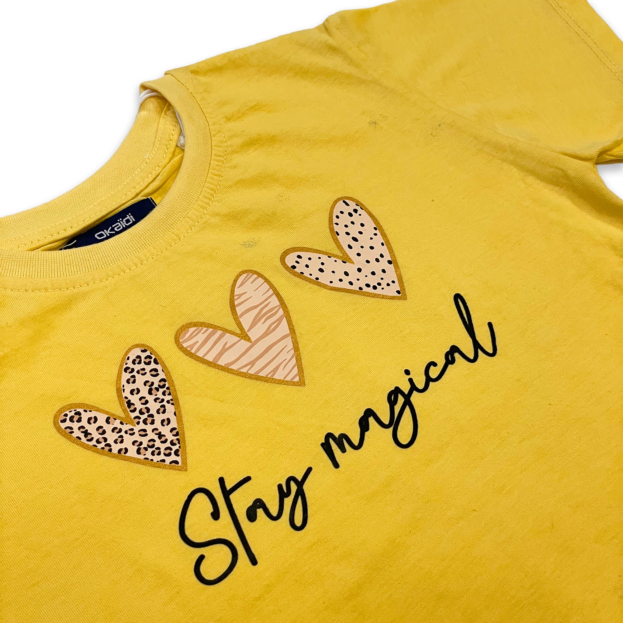 Girls' Yellow "Stay Magical" Heart Print T-Shirt