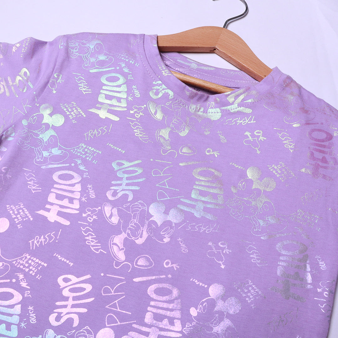 Girls' Lilac "Hello" & "Shop" Iridescent Print Crop Top
