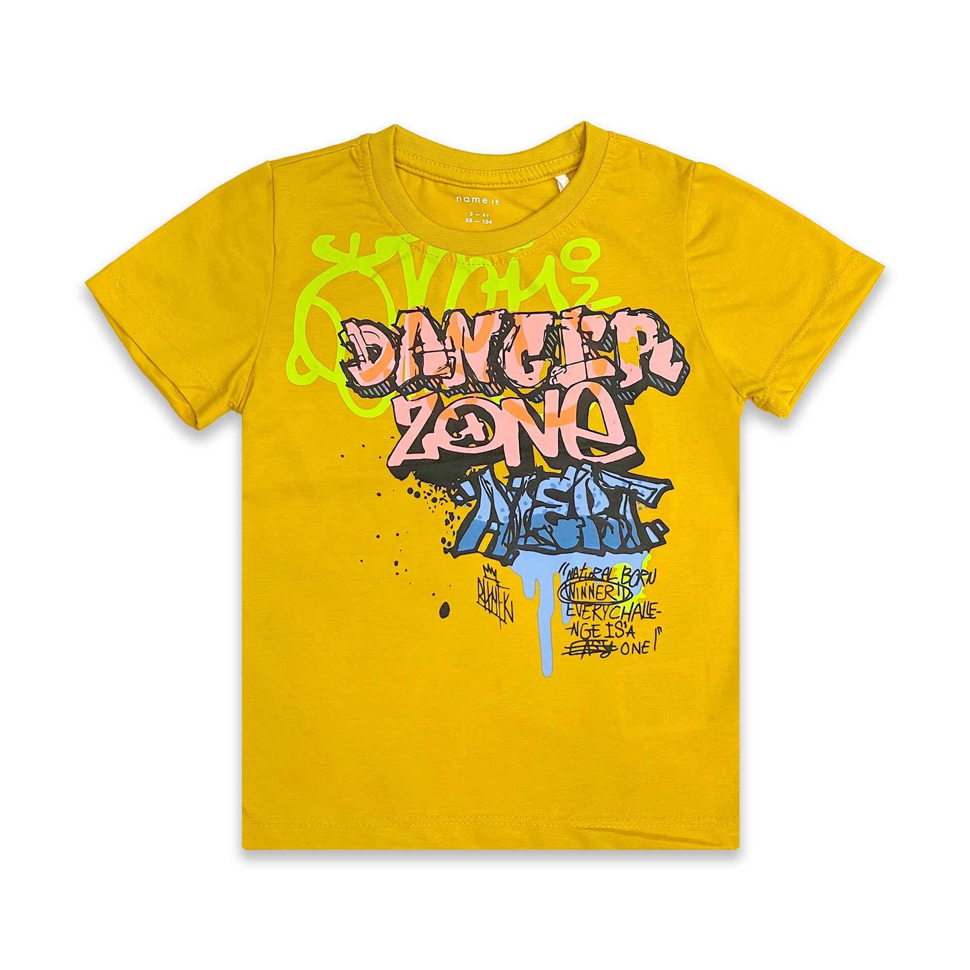 Kids' Yellow "Danger Zone" Graffiti Graphic T-Shirt