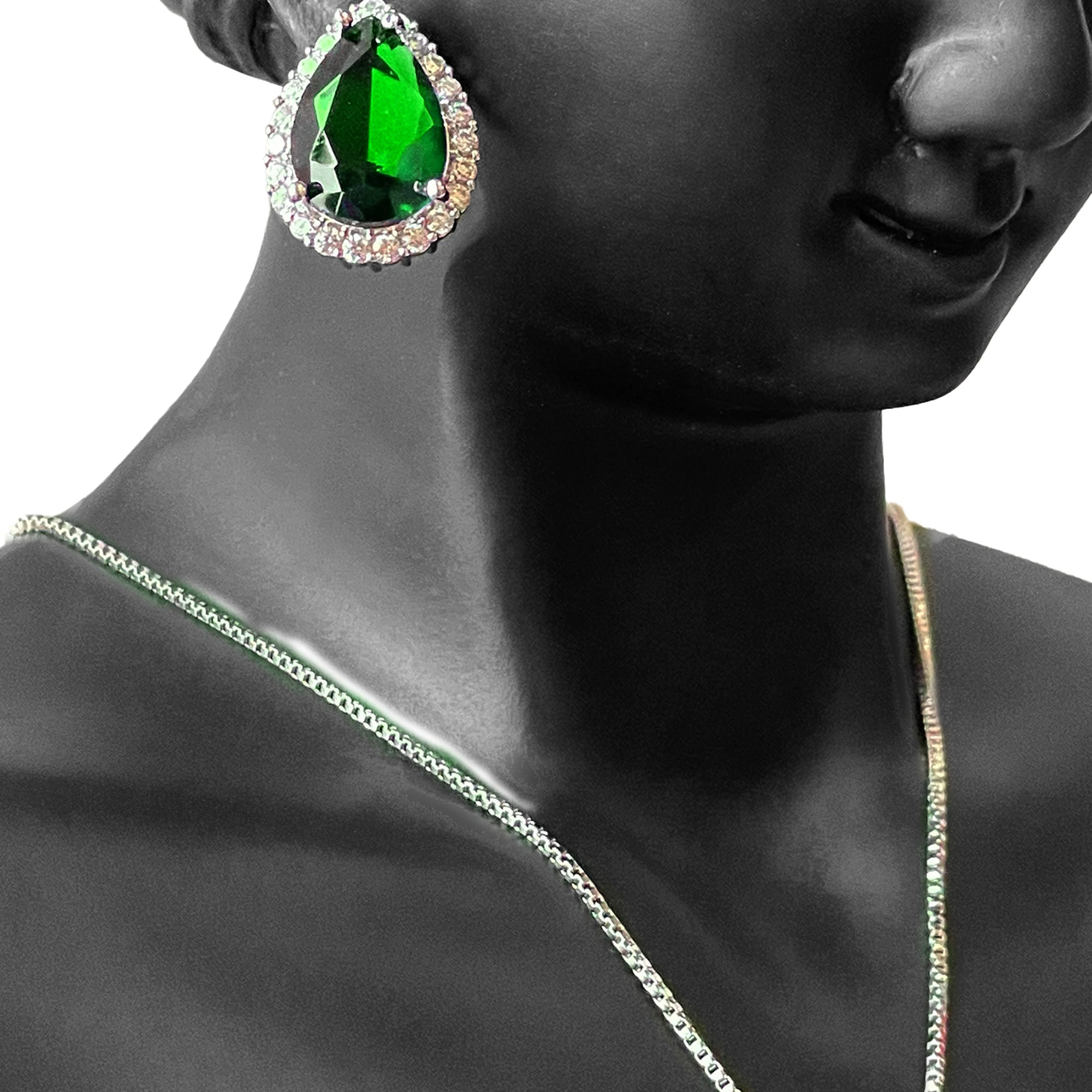 Earring and Necklace Lush Emerald Pear Drop Jewelry Set