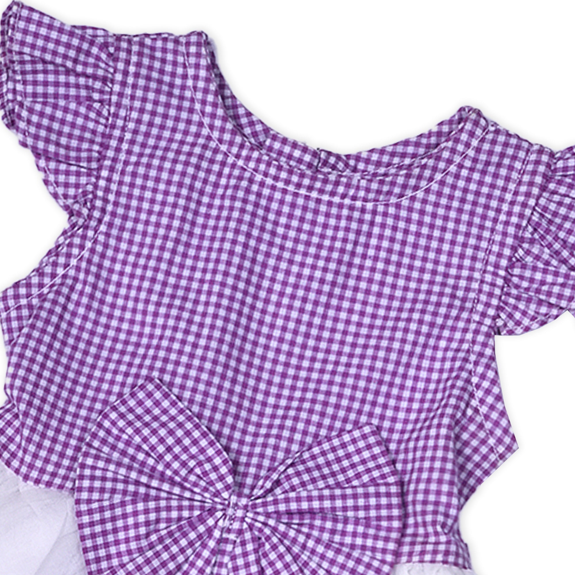 Lilac Dreams: Whimsical Baby Girl Dress with Gingham Bodice and Bow Accents
