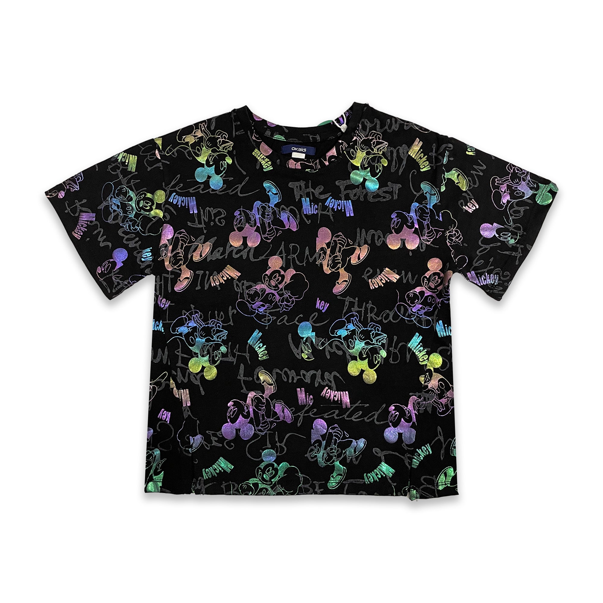 Kids' Black Iridescent Mickey Mouse & Graffiti Print T-Shirt