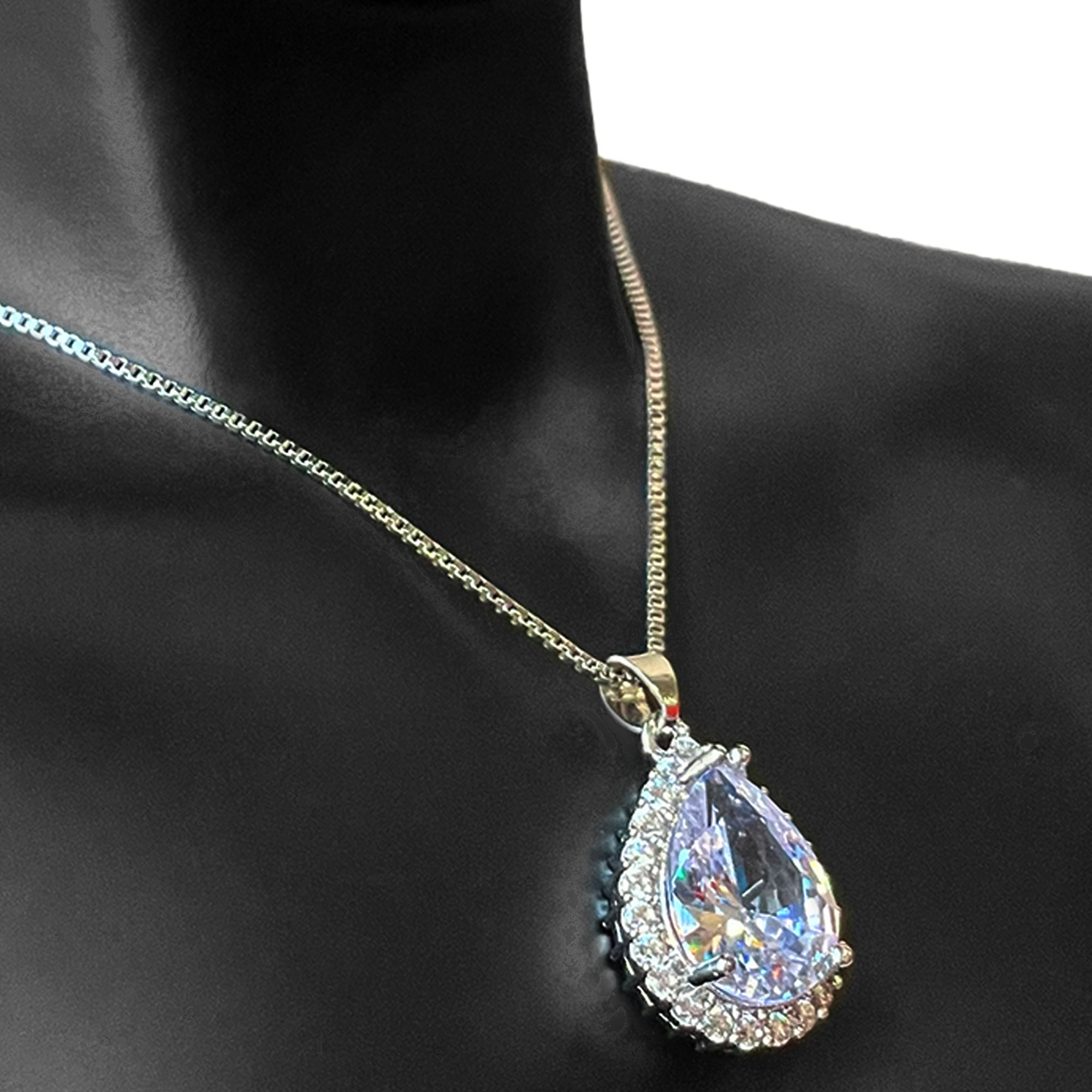 Earring and Necklace Sparkling Clear Crystal Pear Drop Jewelry Set