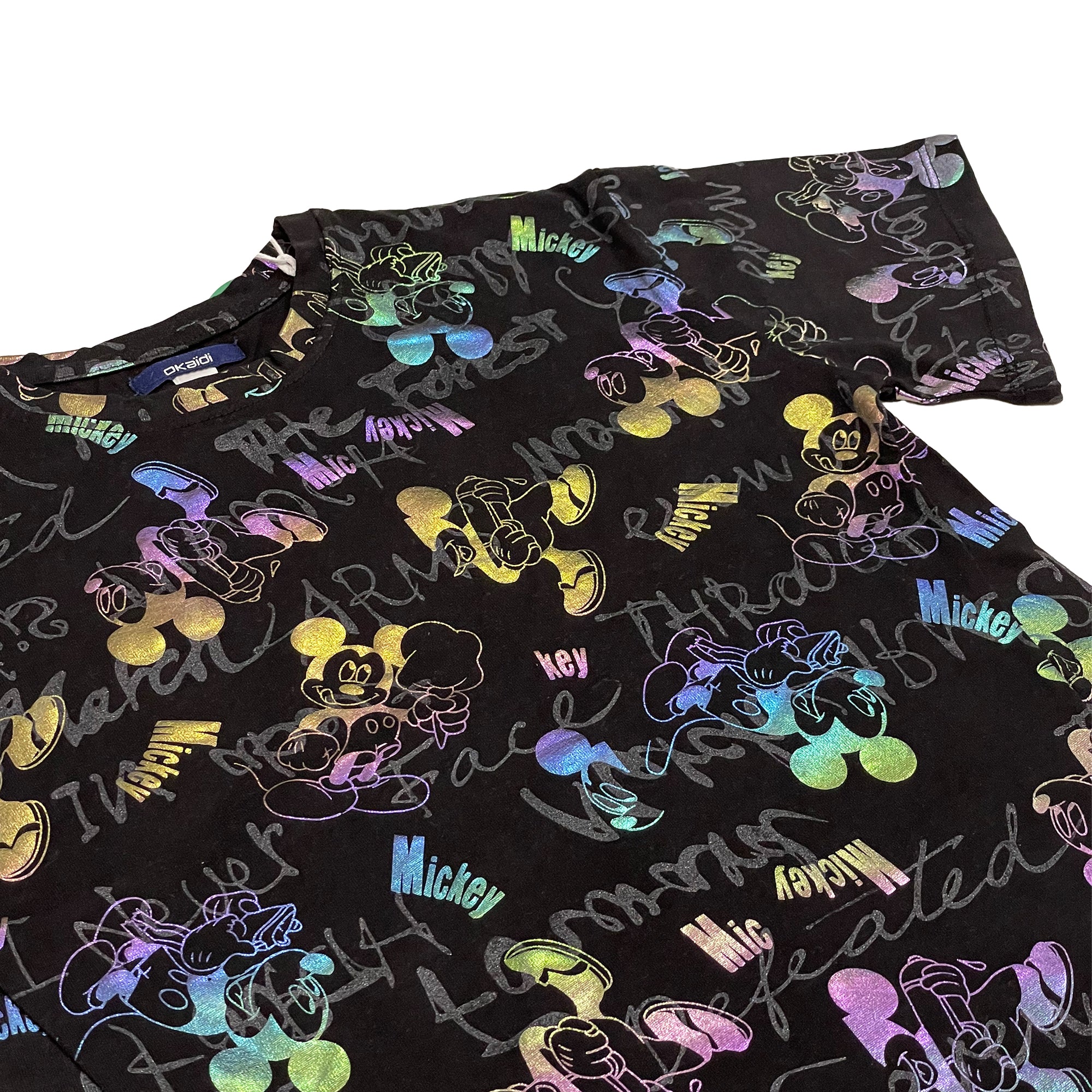 Kids' Black Iridescent Mickey Mouse & Graffiti Print T-Shirt