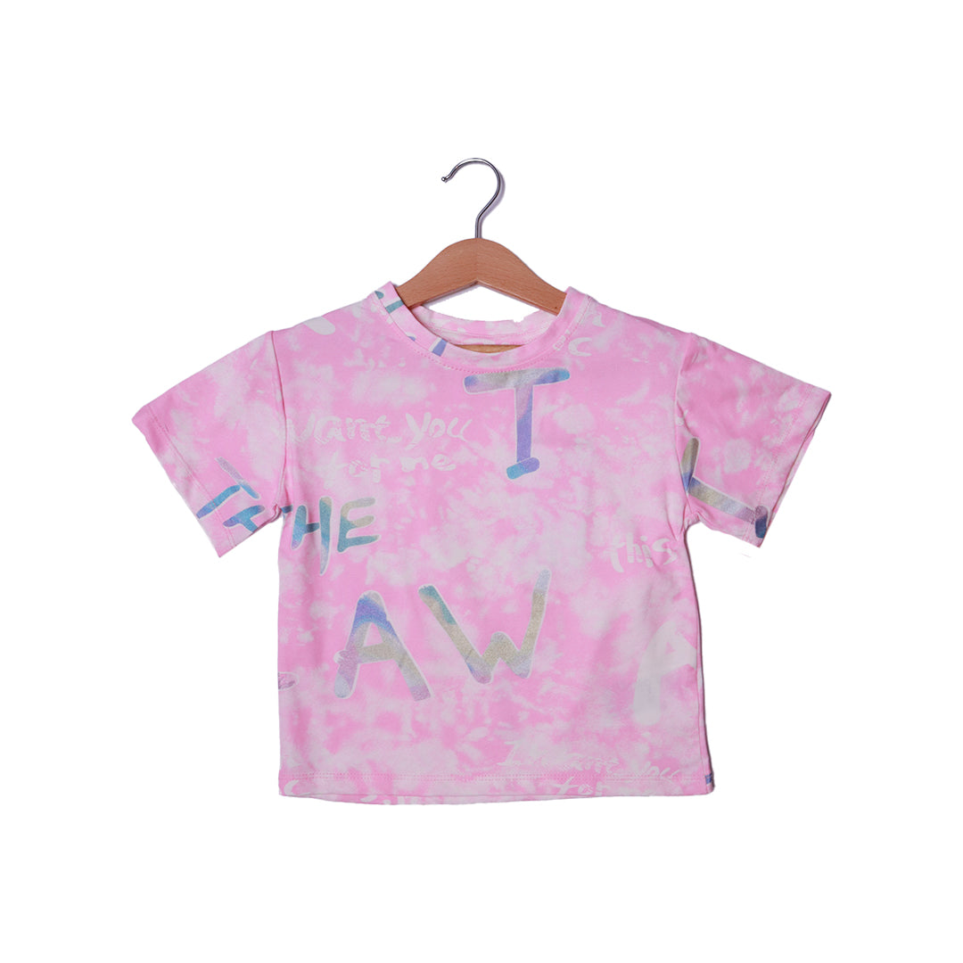 Girls' Pink Tie-Dye T-Shirt with Iridescent "The Law" Print
