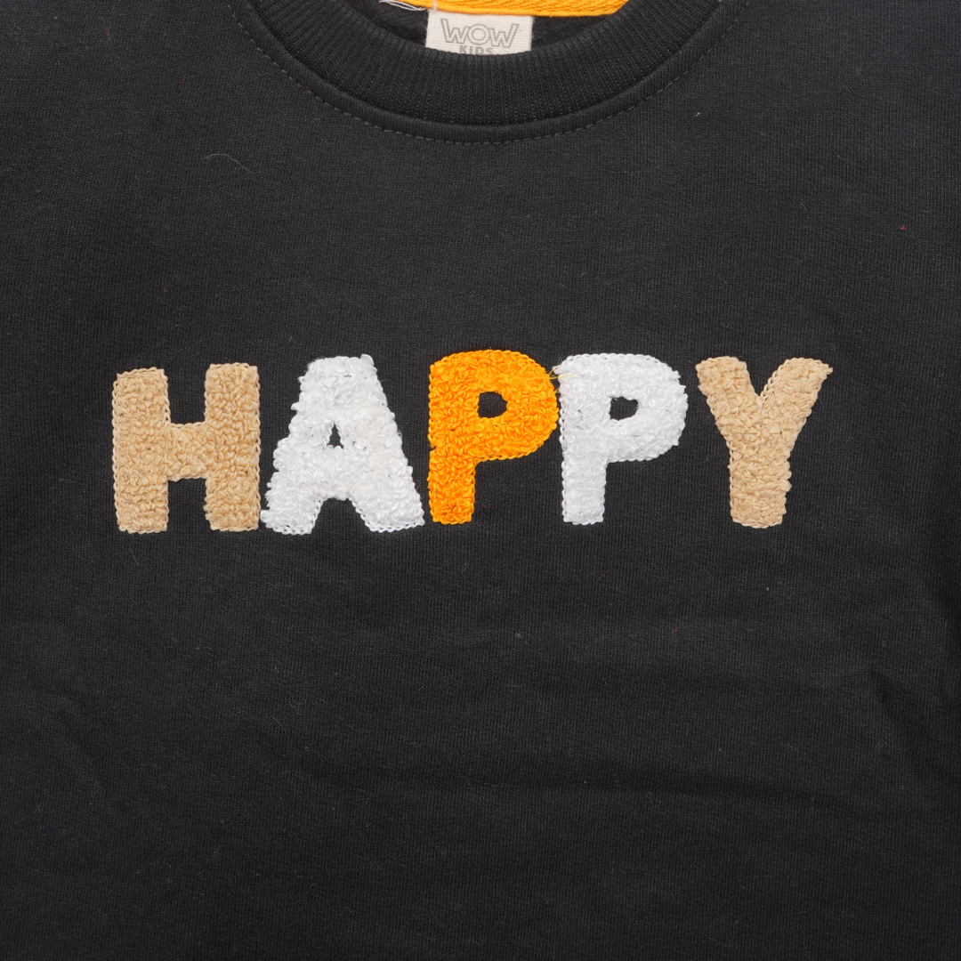 Happy Embroidered Sweatshirt - Black