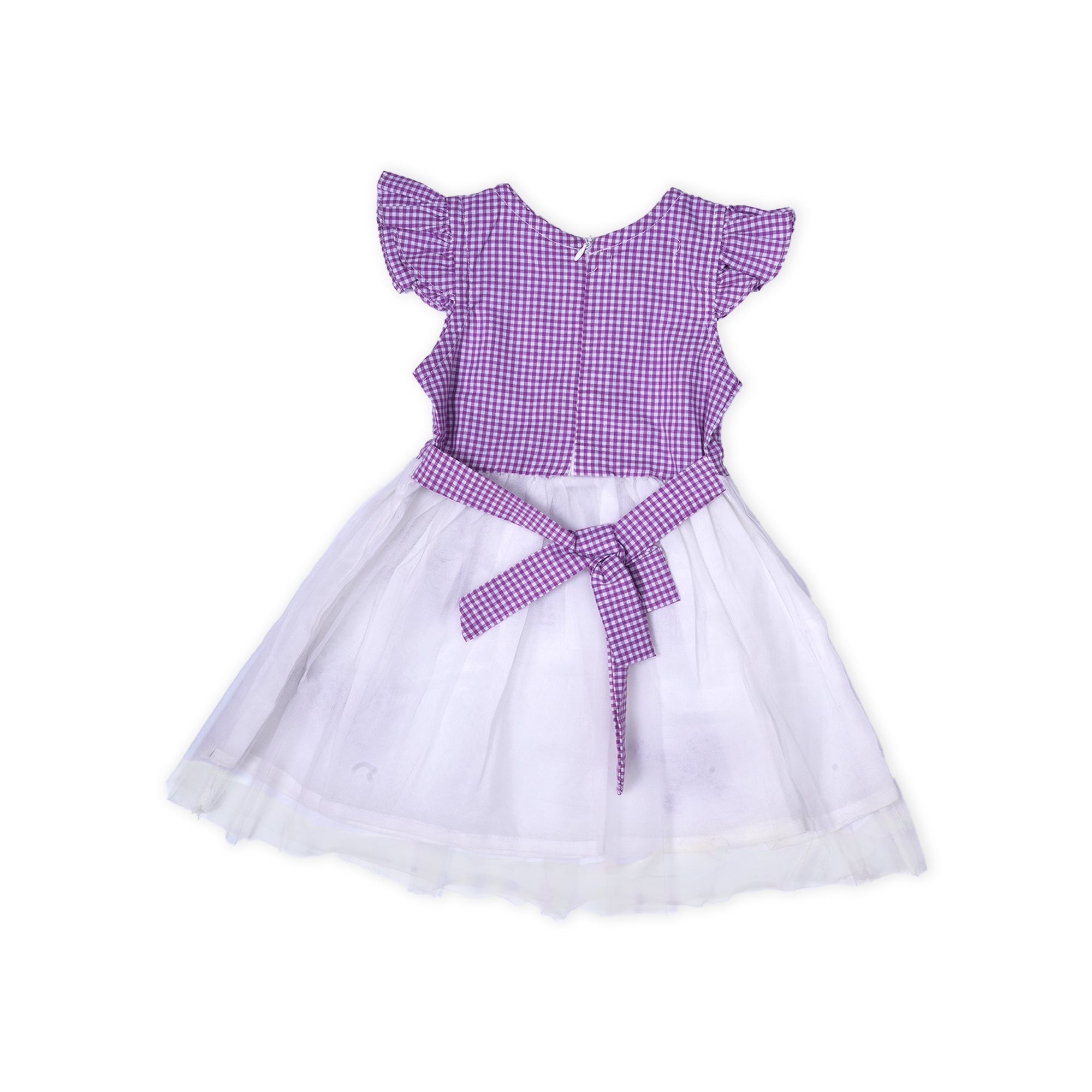 Lilac Dreams: Whimsical Baby Girl Dress with Gingham Bodice and Bow Accents