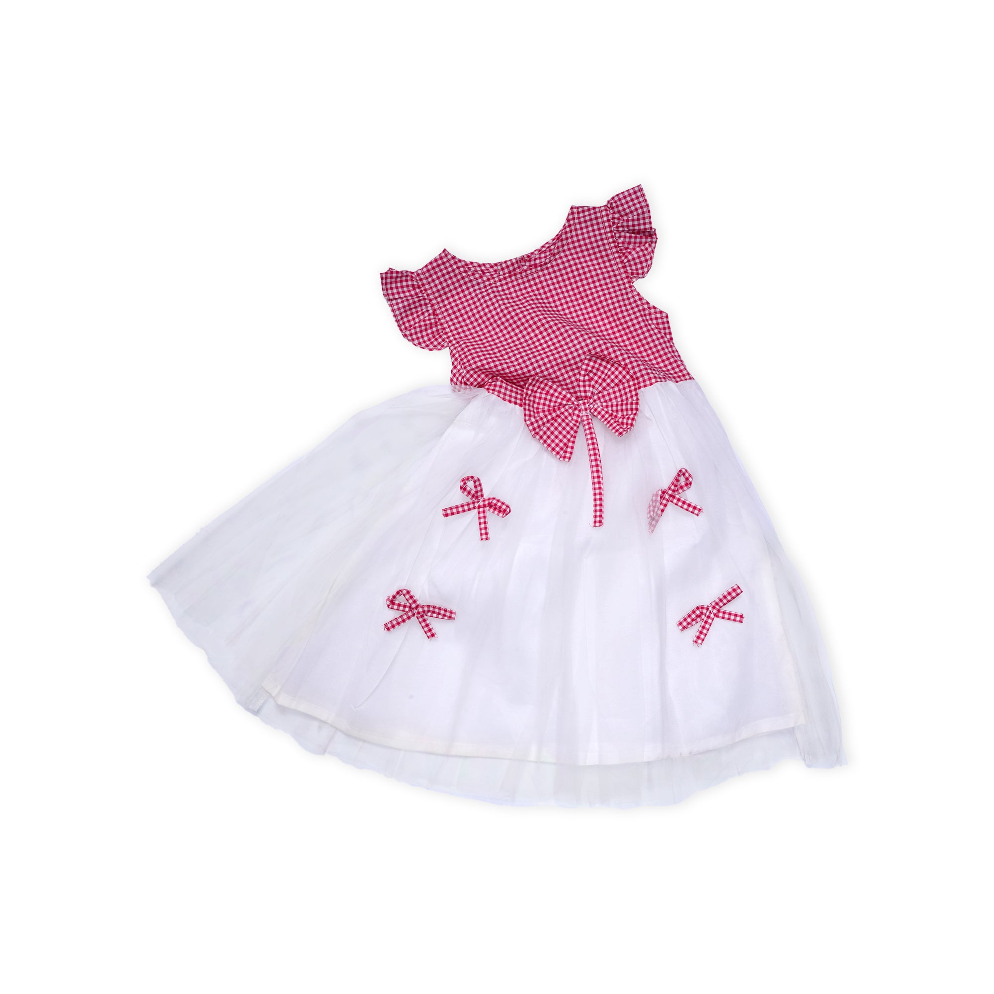 Sweet Summer Style: Red Gingham Baby Dress with Ruffled Sleeves and Bow Detail