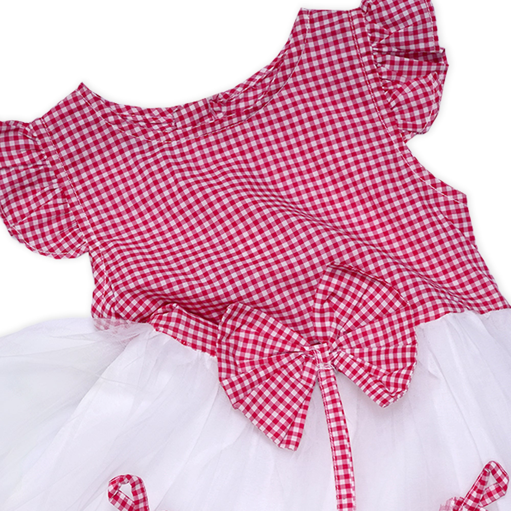 Sweet Summer Style: Red Gingham Baby Dress with Ruffled Sleeves and Bow Detail