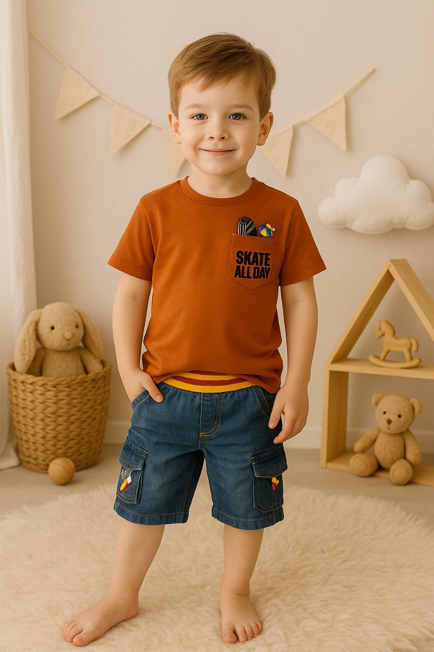 Boys Half Sleeves 2 Piece Suit (Skate All Day - Brown)