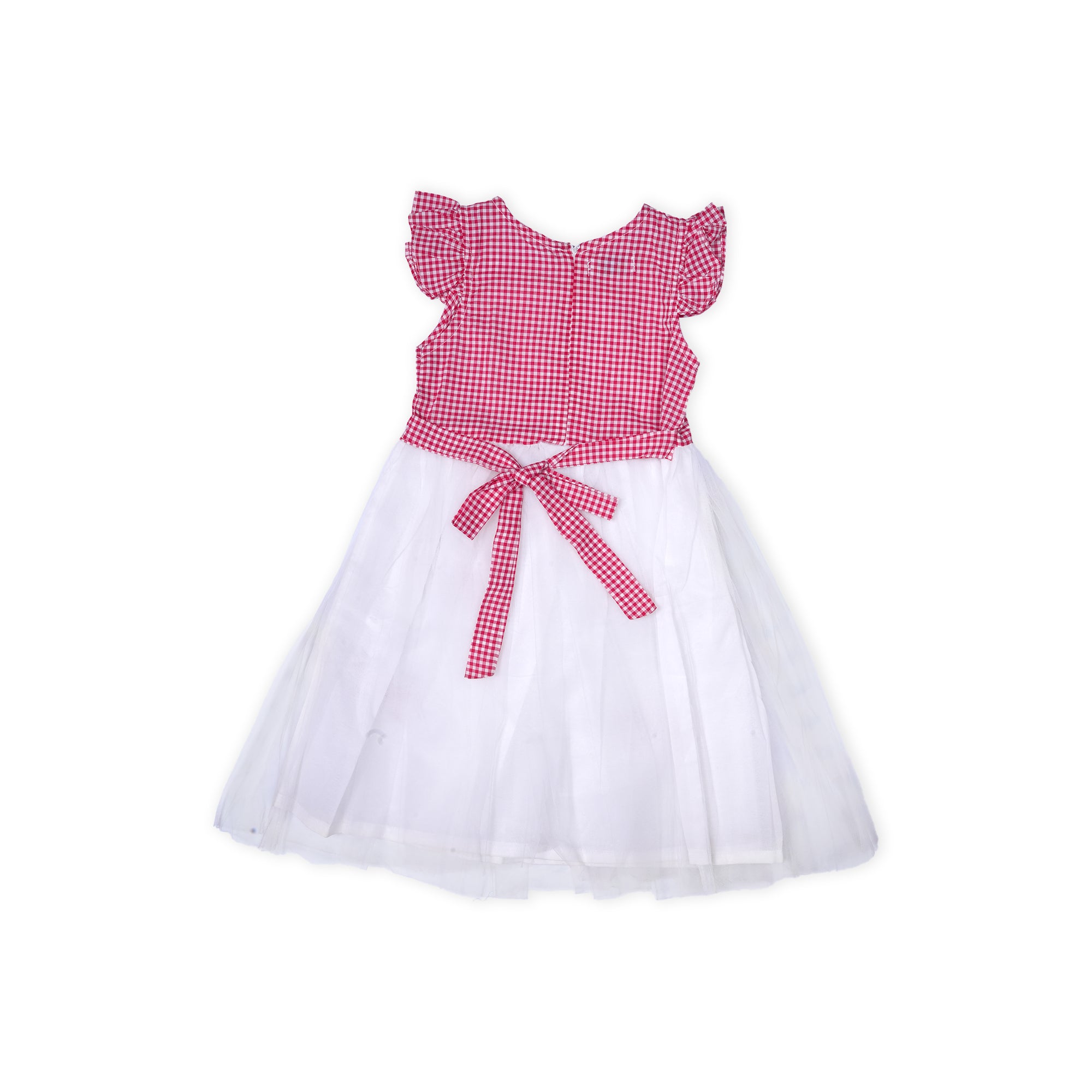 Sweet Summer Style: Red Gingham Baby Dress with Ruffled Sleeves and Bow Detail