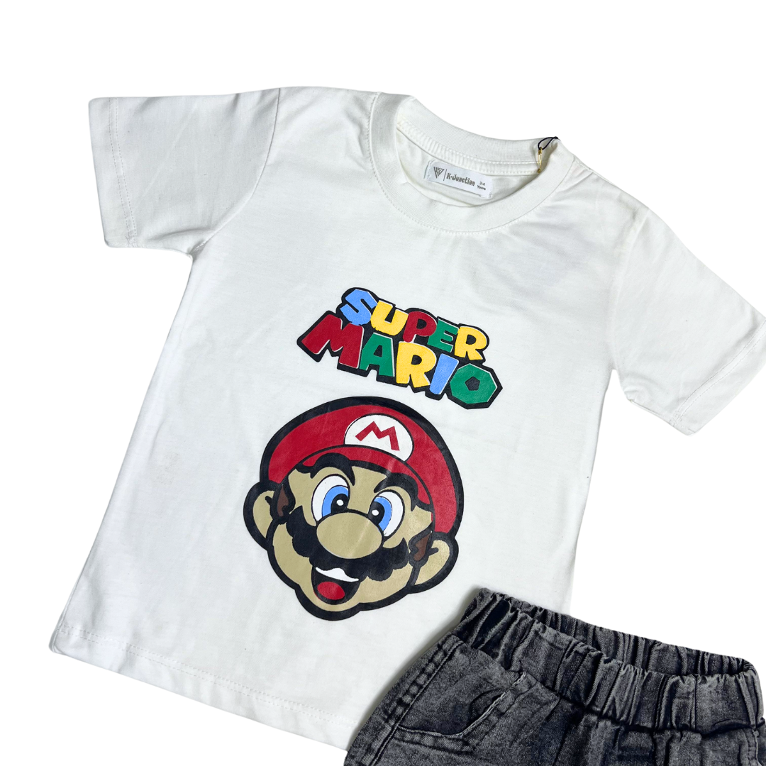 Boys Half Sleeves 2 Piece Suit (Super Mario - White)