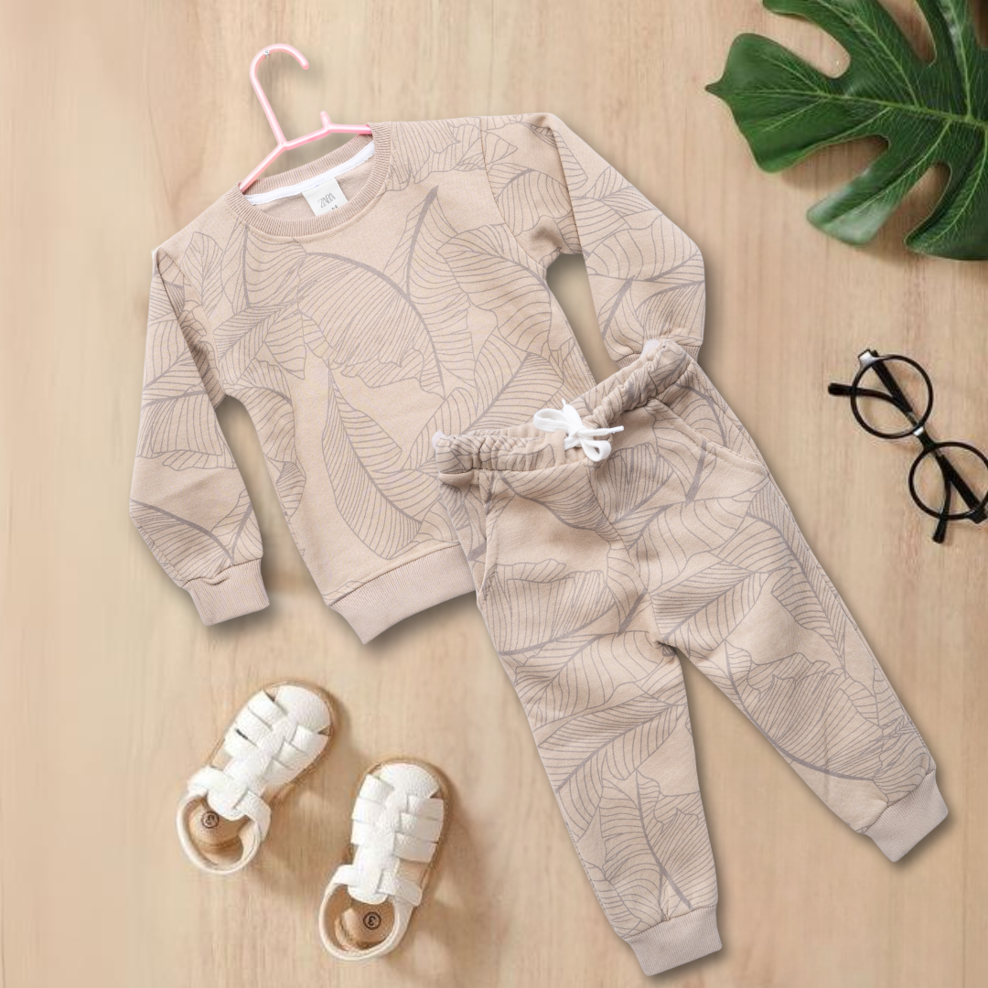 ZARA Leaf Beige Fleece 2 Piece Suit