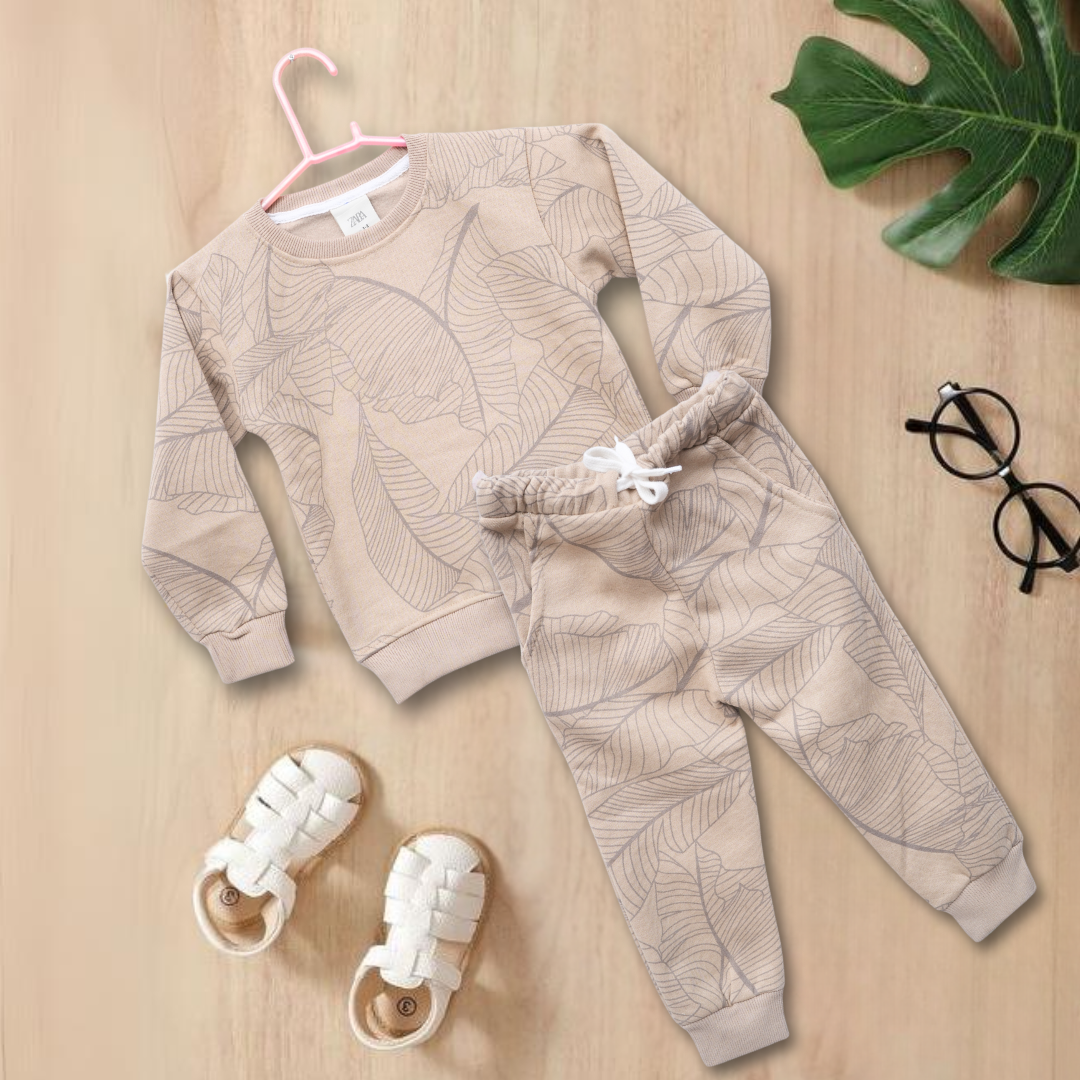 Leaf Beige Fleece 2 Piece Suit