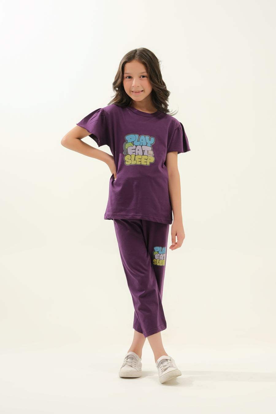 Girls' Purple "Play Eat Sleep" Lounge Set