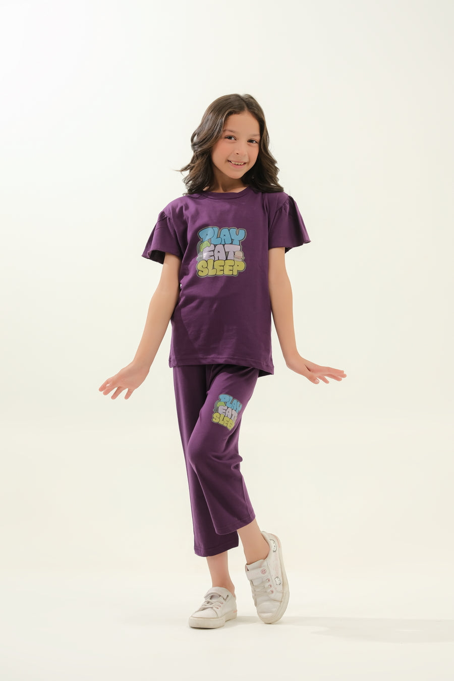 Girls' Purple "Play Eat Sleep" Lounge Set