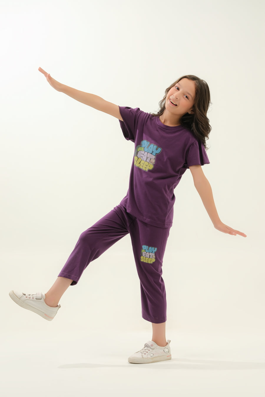 Girls' Purple "Play Eat Sleep" Lounge Set