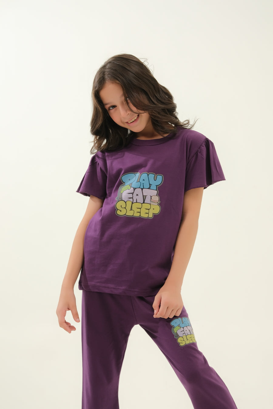 Girls' Purple "Play Eat Sleep" Lounge Set