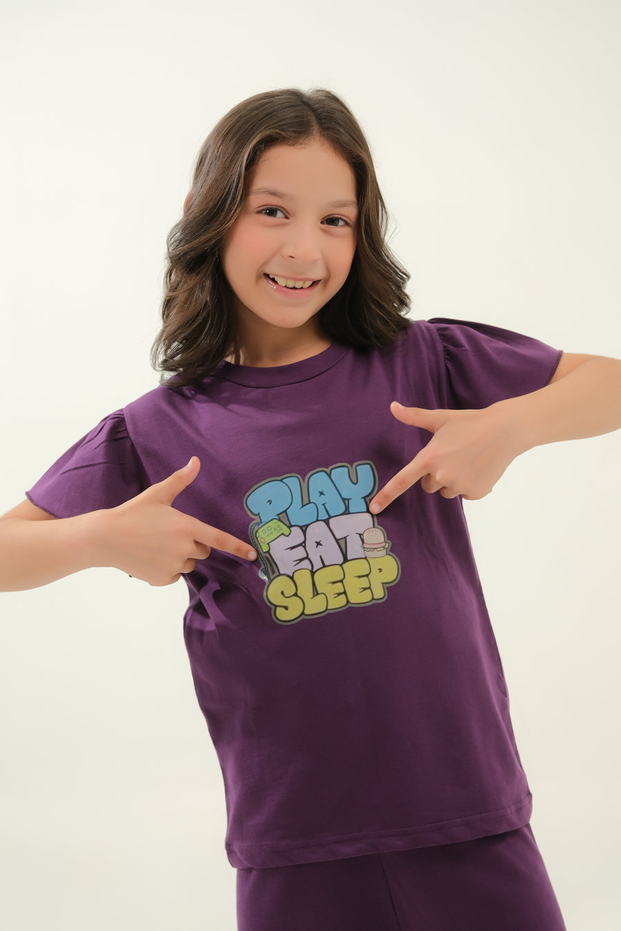 Girls' Purple "Play Eat Sleep" Lounge Set