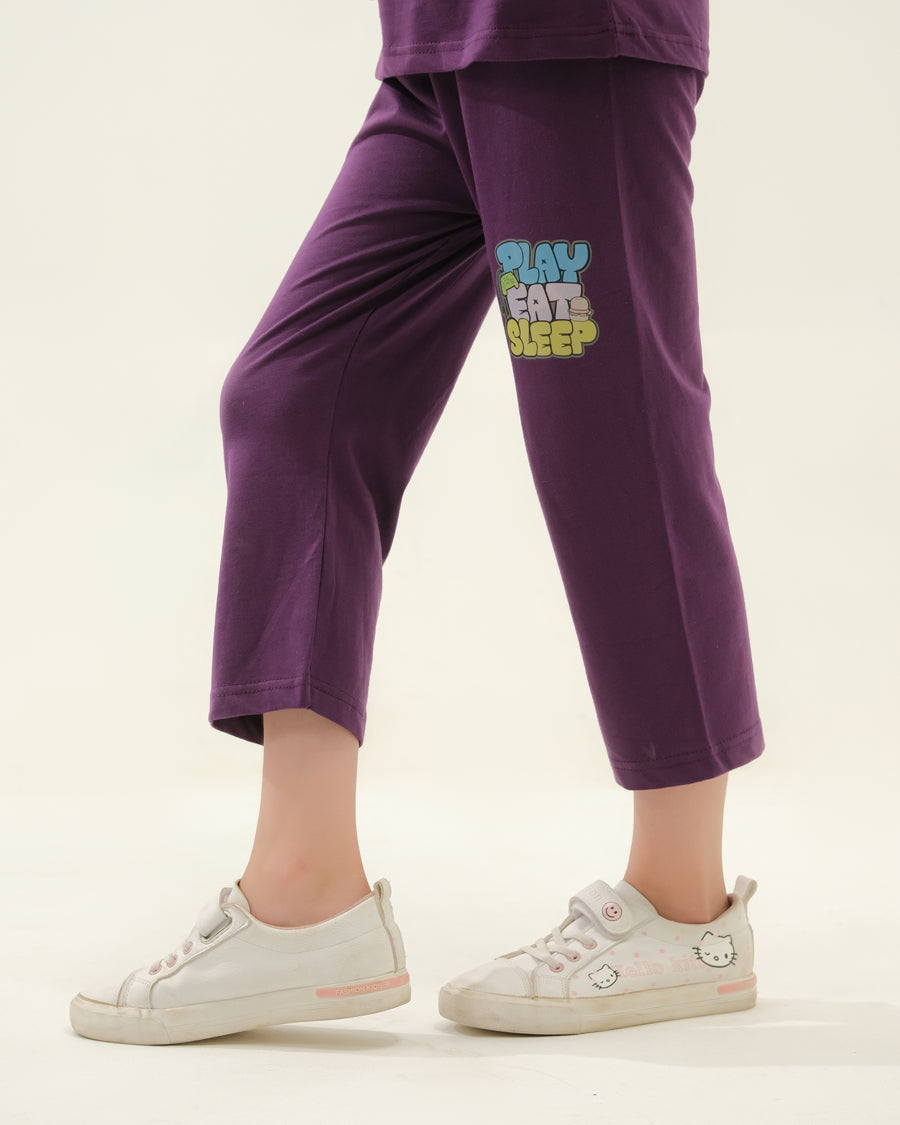 Girls' Purple "Play Eat Sleep" Lounge Set