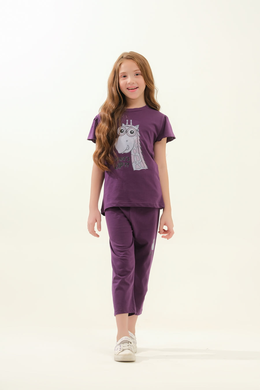Girls' Purple Giraffe Print Lounge Set