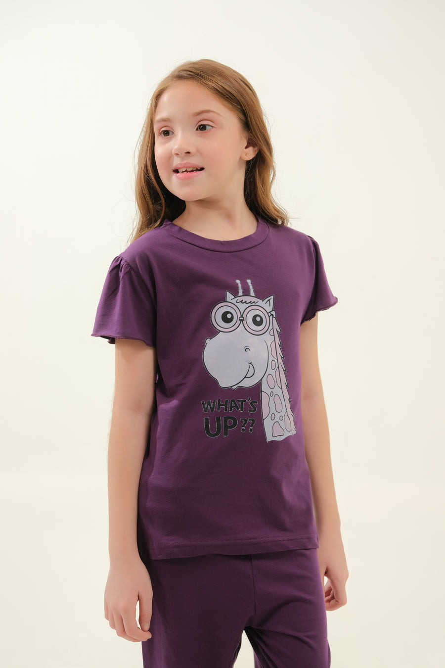 Girls' Purple Giraffe Print Lounge Set