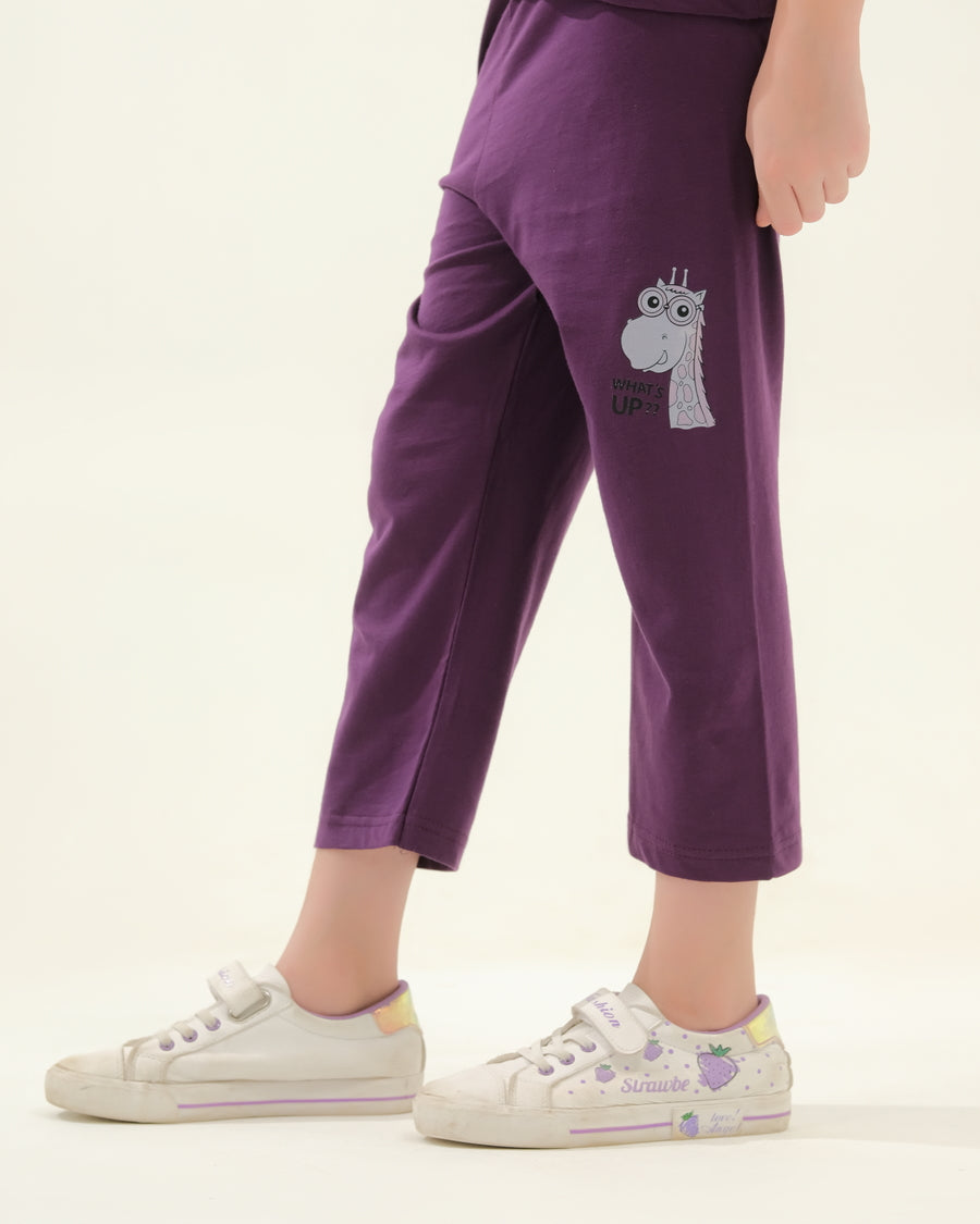 Girls' Purple Giraffe Print Lounge Set