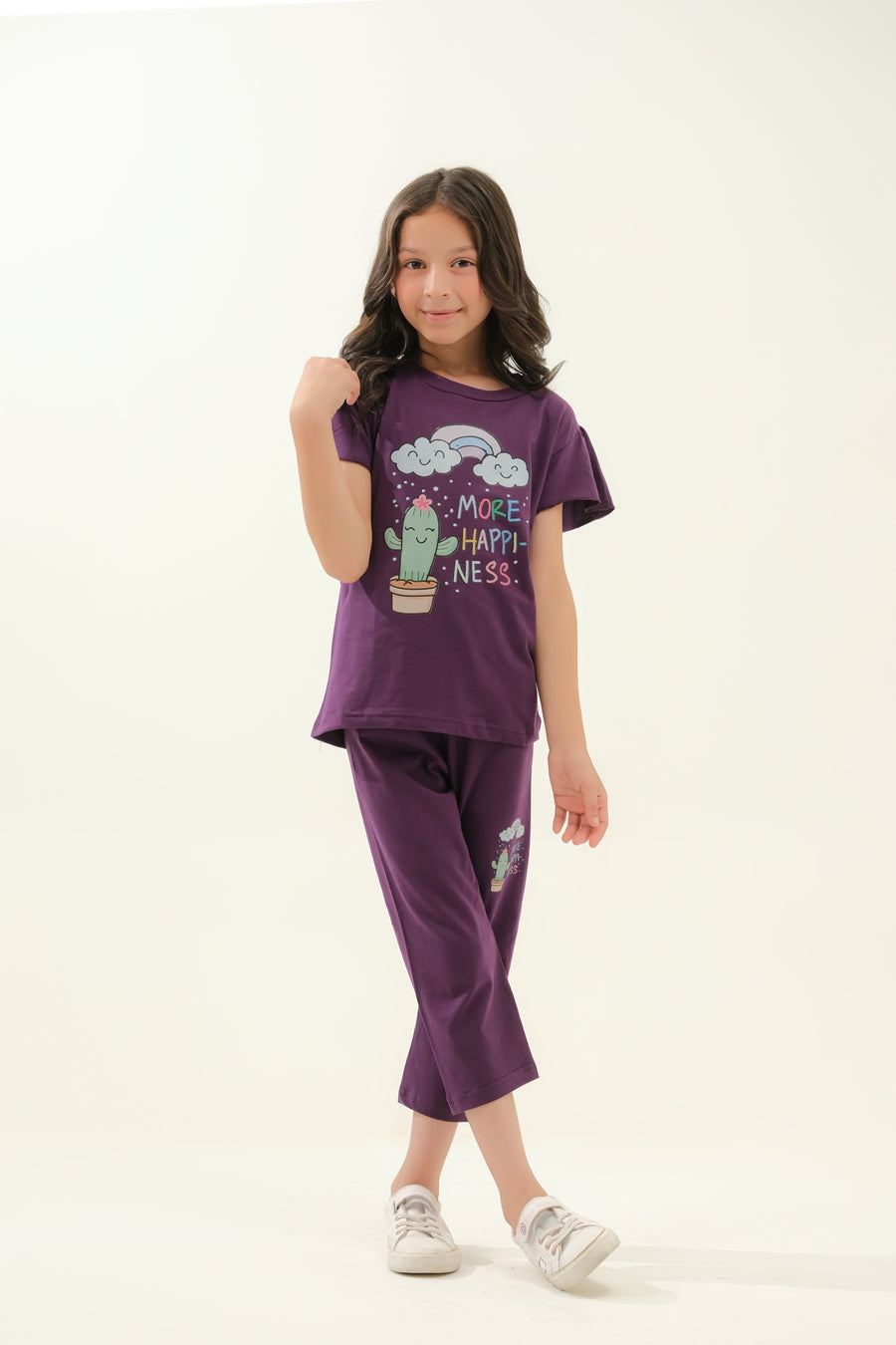 Girls' Purple Cactus & Rainbow "More Happiness" Lounge Set