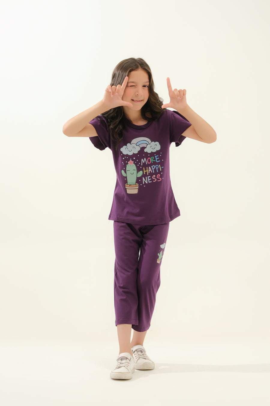 Girls' Purple Cactus & Rainbow "More Happiness" Lounge Set